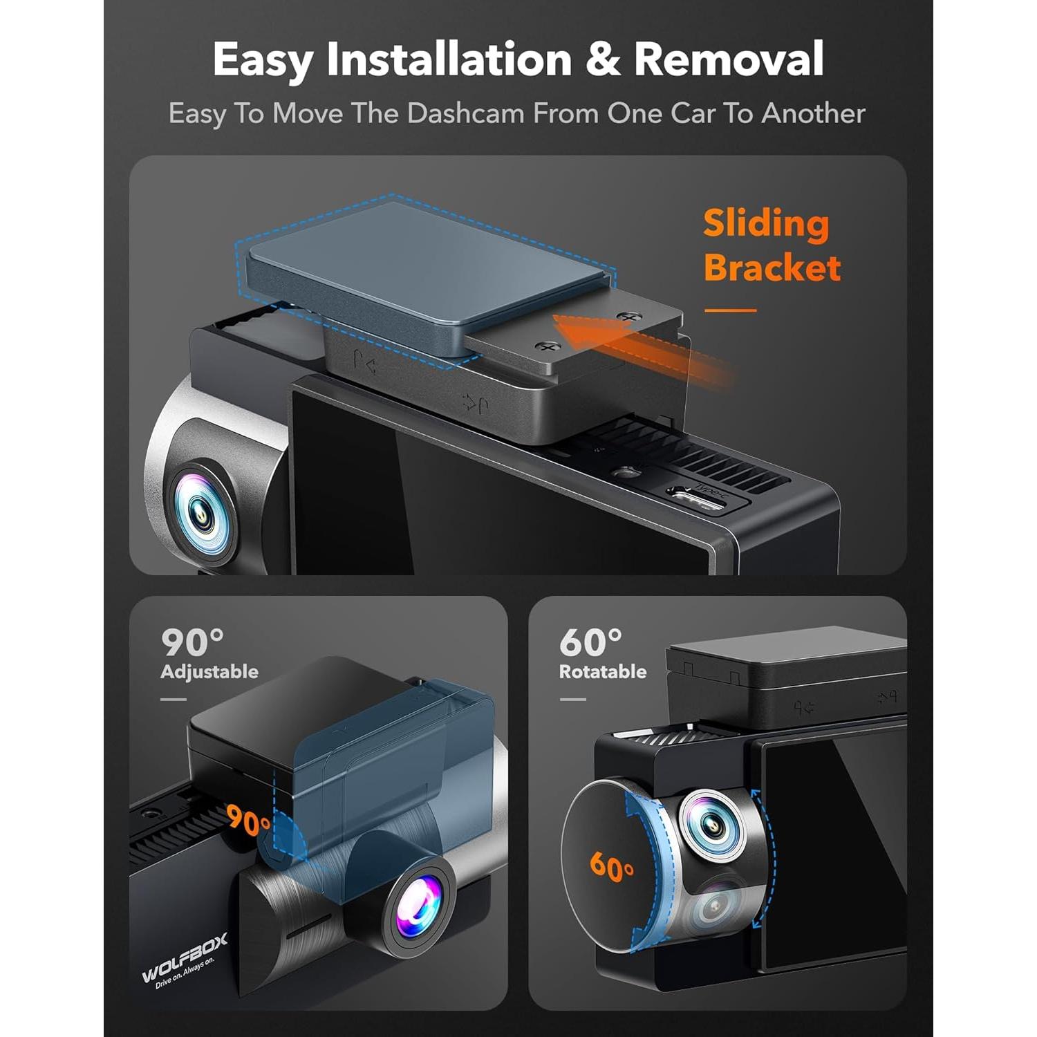 Cámara de Tablero WOLFBOX i17 4K Triple con GPS y WiFi