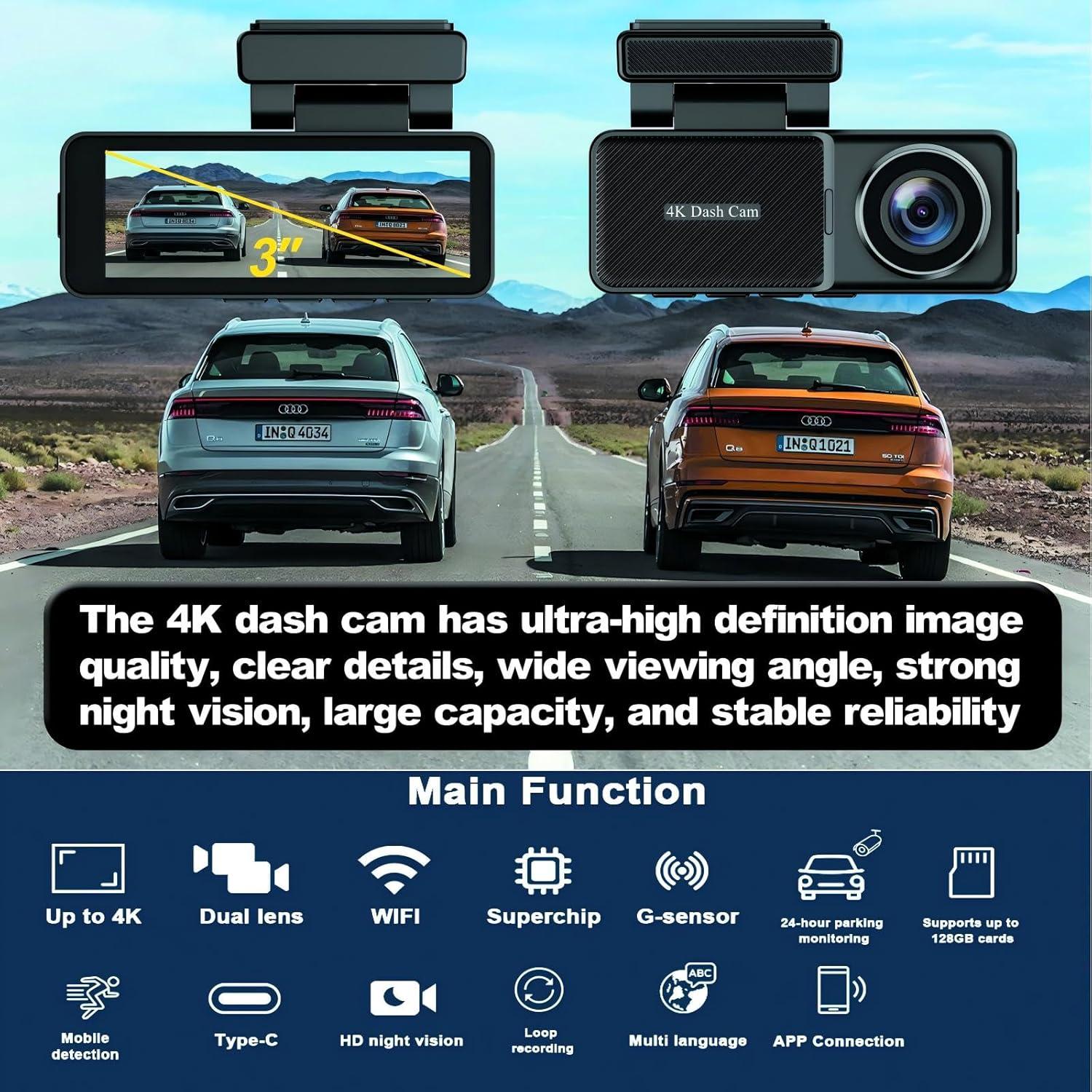 Cámara de Tablero Petokix 4K Delantera + 1080P Trasera