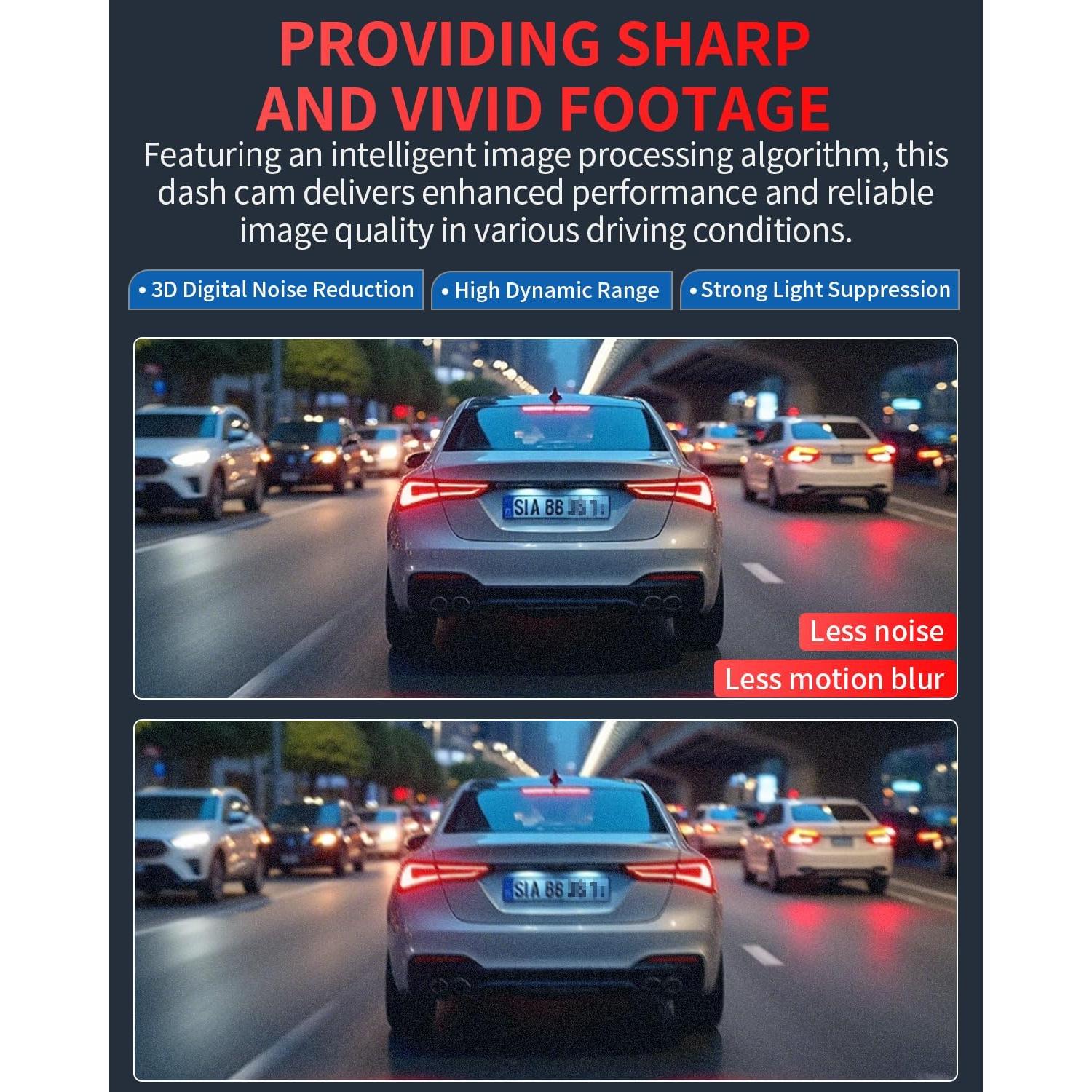 Dash Cam Front and Rear, 4K Full HD Dual Dash Camera for Cars, Built-in Memory Card Monitoring, 64GB Card, 5G WiFi GPS, Car Camera with 3" IPS Screen, 2160P Night Vision, 24H Parking Monitor