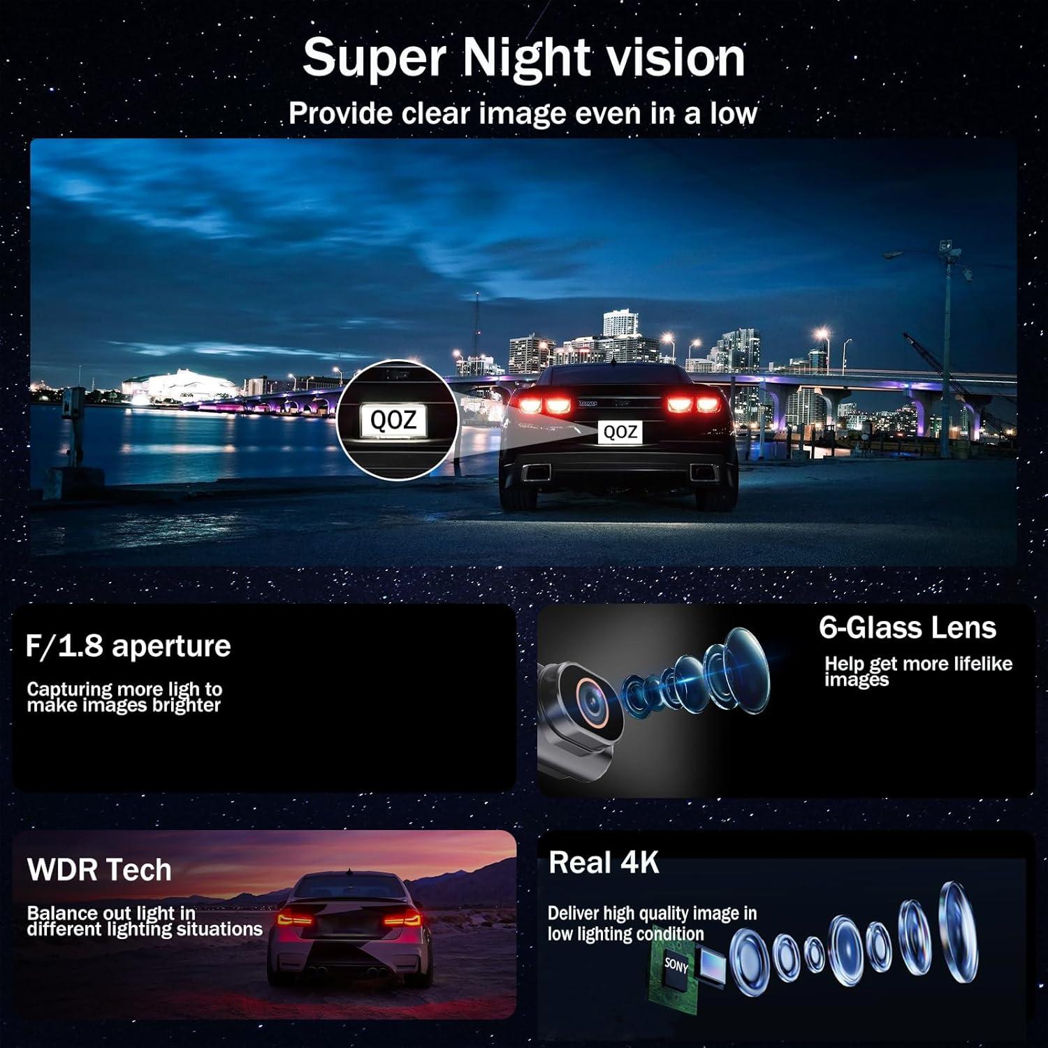 Cámara Dash 4K QOZ Frontal con WiFi y Tarjeta 64GB