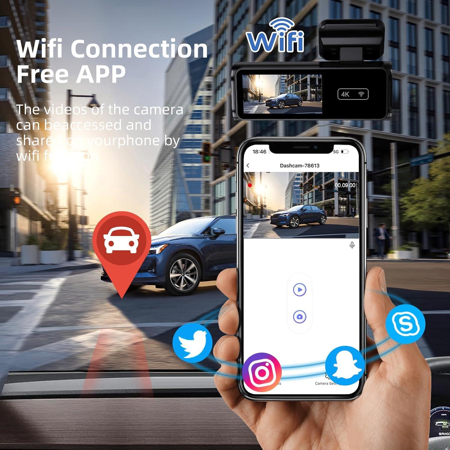 Cámara Dash 4K QOZ Frontal con WiFi y Tarjeta 64GB