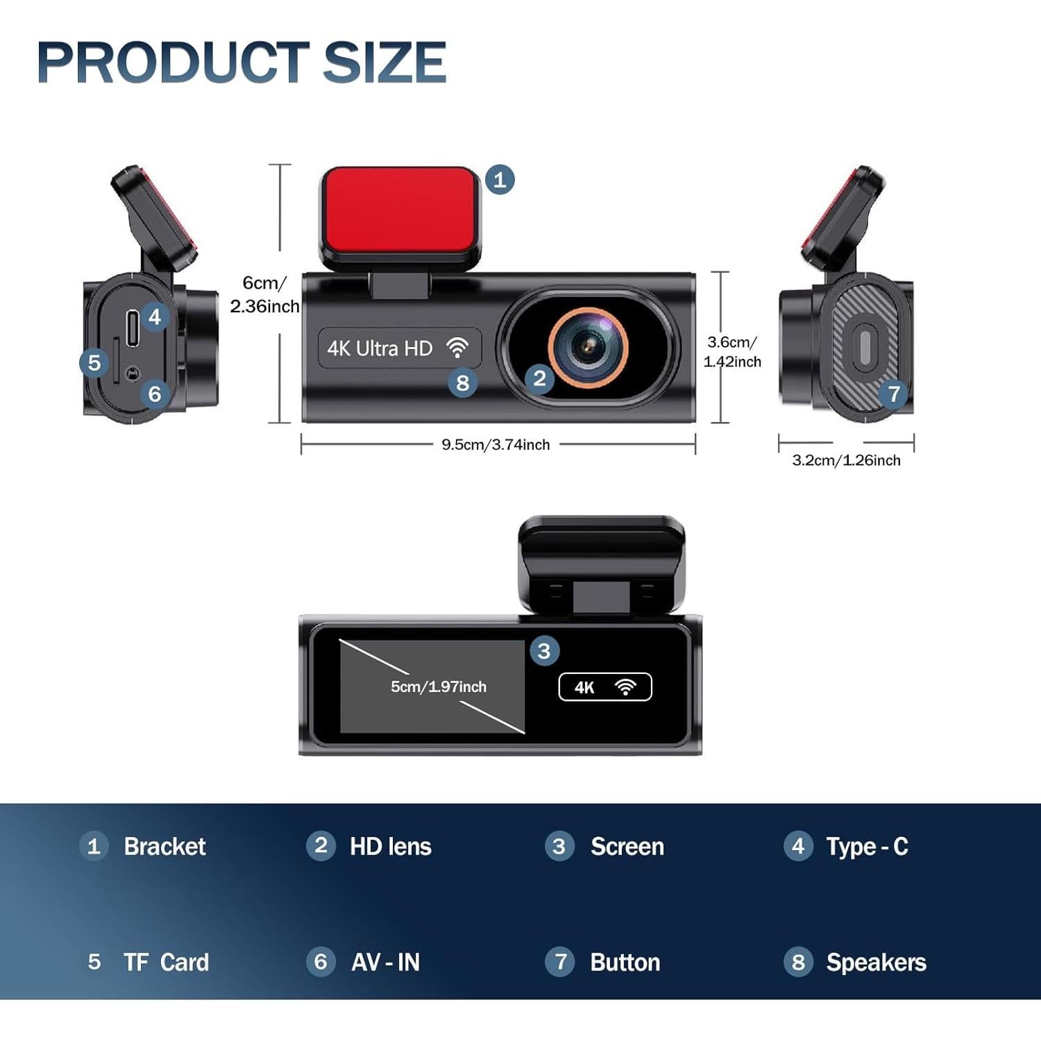 Cámara Dash 4K QOZ Frontal con WiFi y Tarjeta 64GB