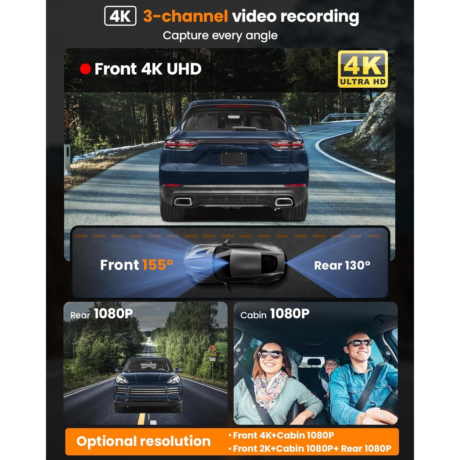 Cámara Dash 4K FitDVR F3 3 Canales con GPS y WiFi