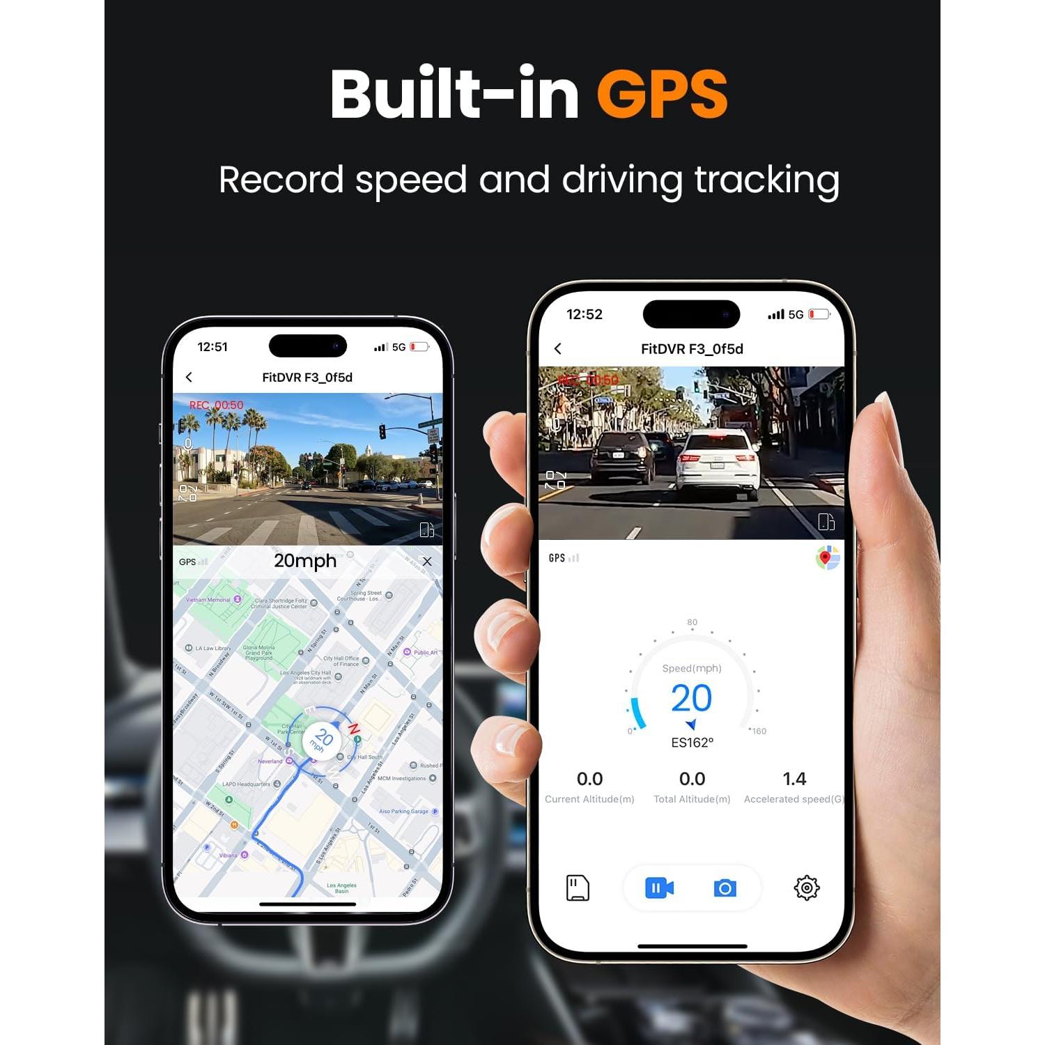 Cámara Dash 4K FitDVR F3 3 Canales con GPS y WiFi