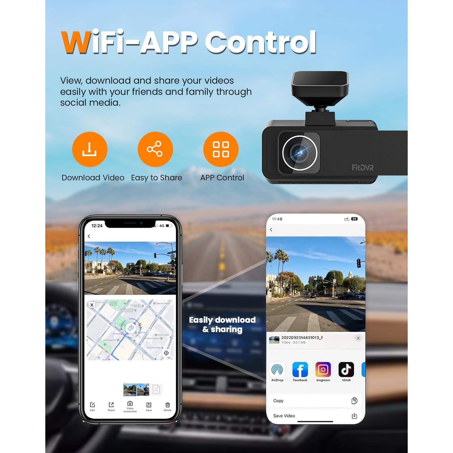 Cámara Dash 4K FitDVR F3 3 Canales con GPS y WiFi