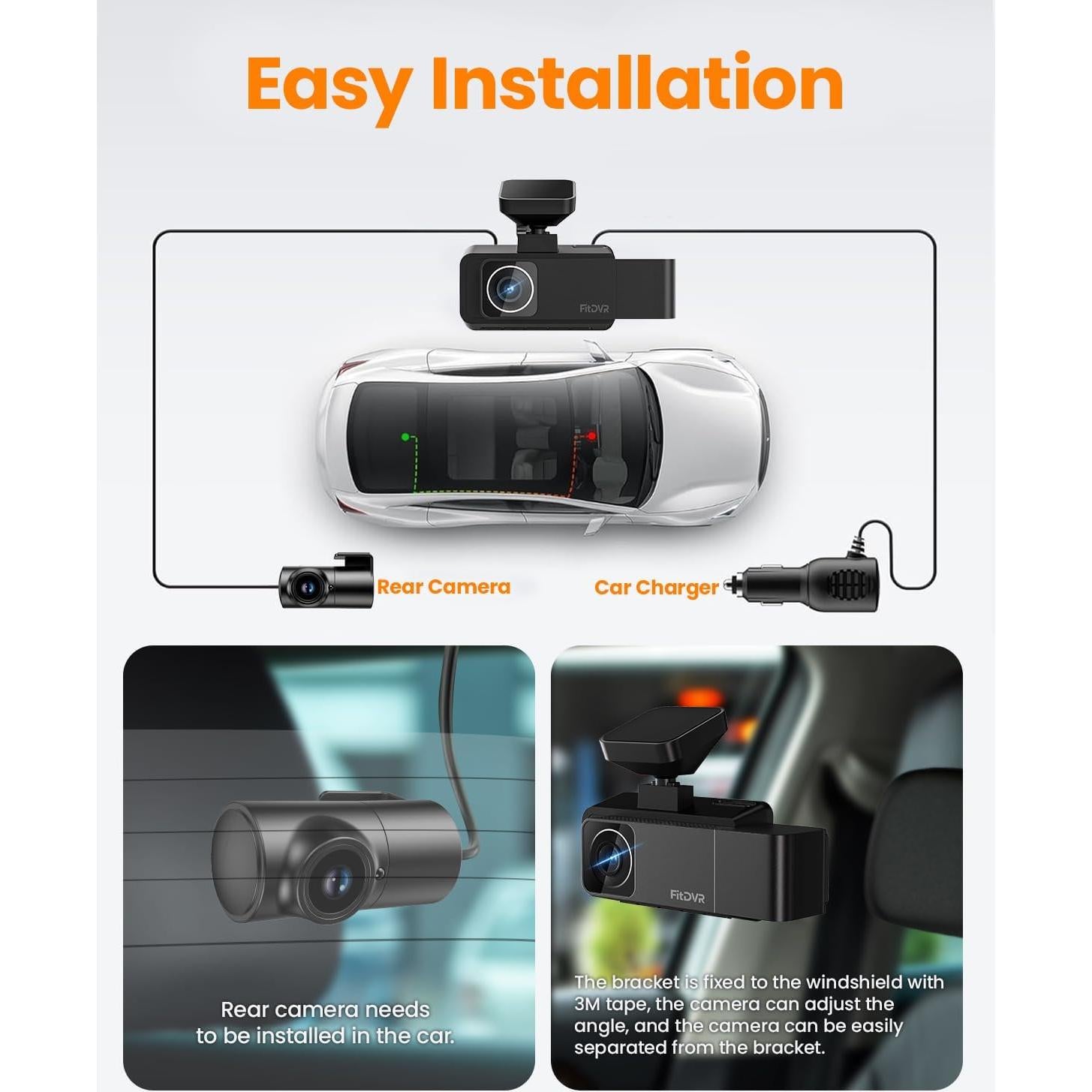 Cámara Dash 4K FitDVR F3 3 Canales con GPS y WiFi