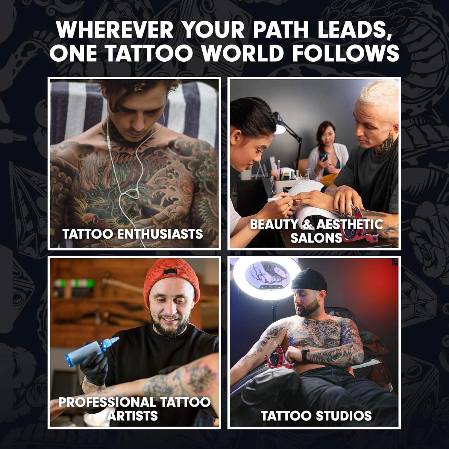 One Tattoo World Complete Tattoo Kit - 4 Tattoo Machines, Digital Power Supply, 54 Color 5ml Tattoo inks, Grips, Needles Transfer Paper, and more- OTW-KTB454