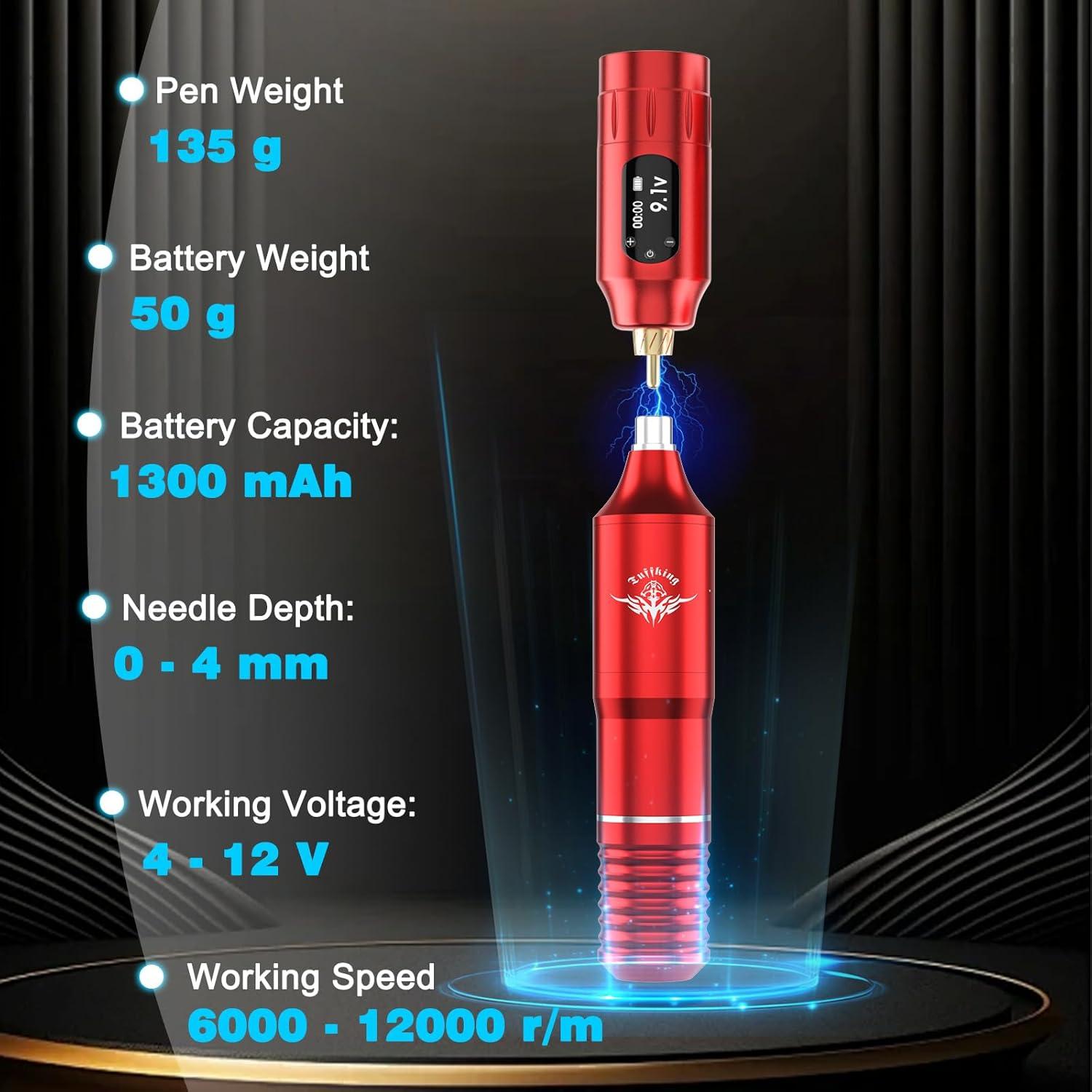 Kit de Máquina de Tatuaje Inalámbrica Ybeauty 45 Piezas Rojo