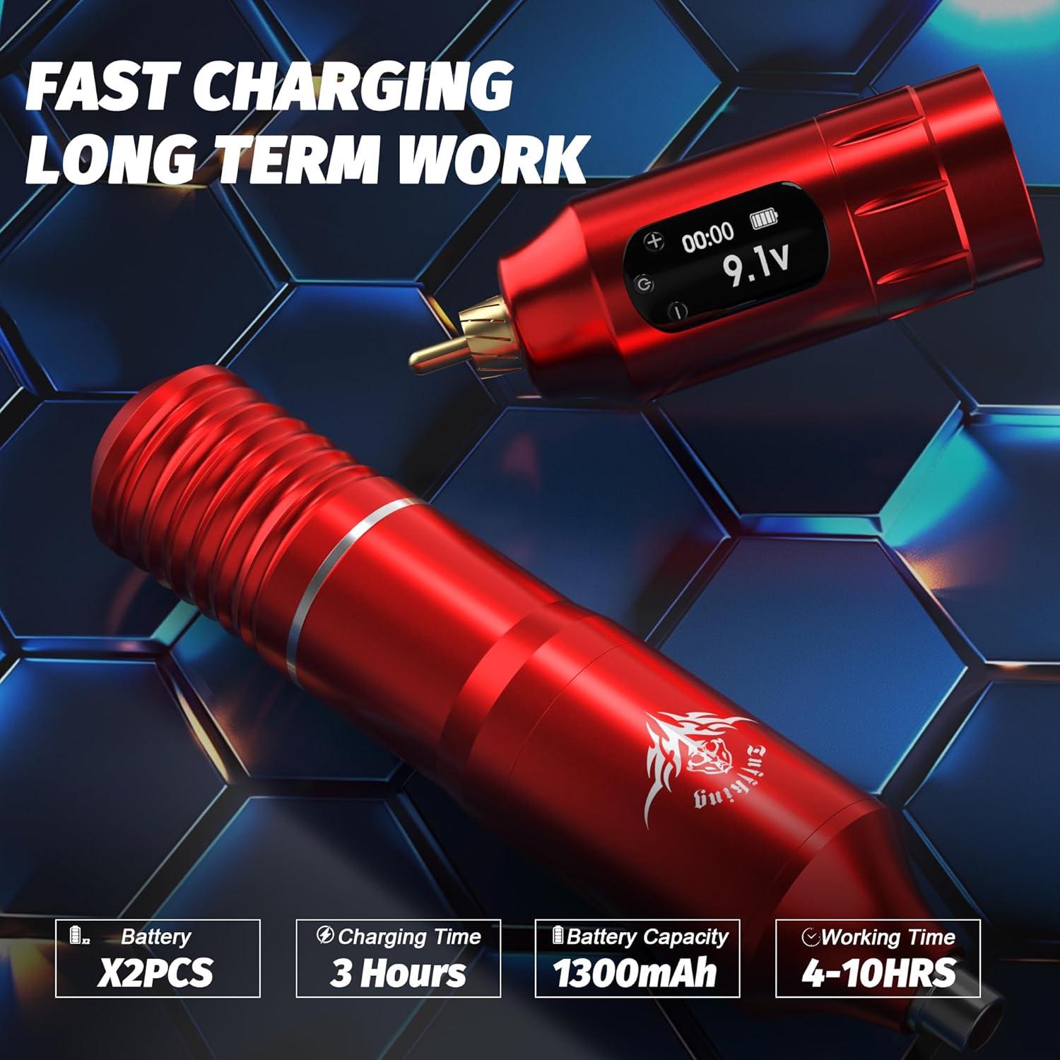 Kit de Máquina de Tatuaje Inalámbrica Ybeauty 45 Piezas Rojo