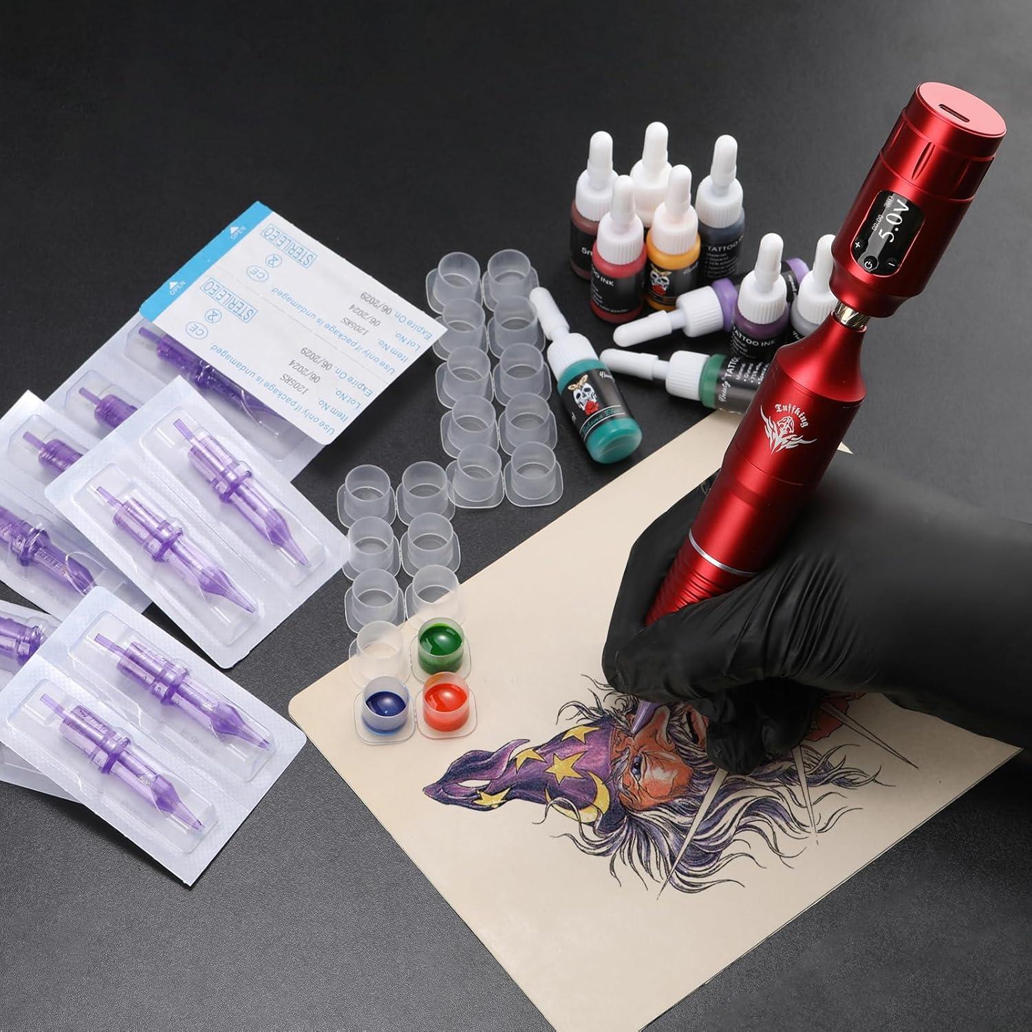 Kit de Máquina de Tatuaje Inalámbrica Ybeauty 45 Piezas Rojo