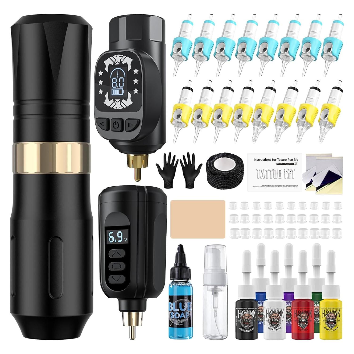 Kit de Tatuaje Inalámbrico Hawink con 2 Baterías y 20 Agujas