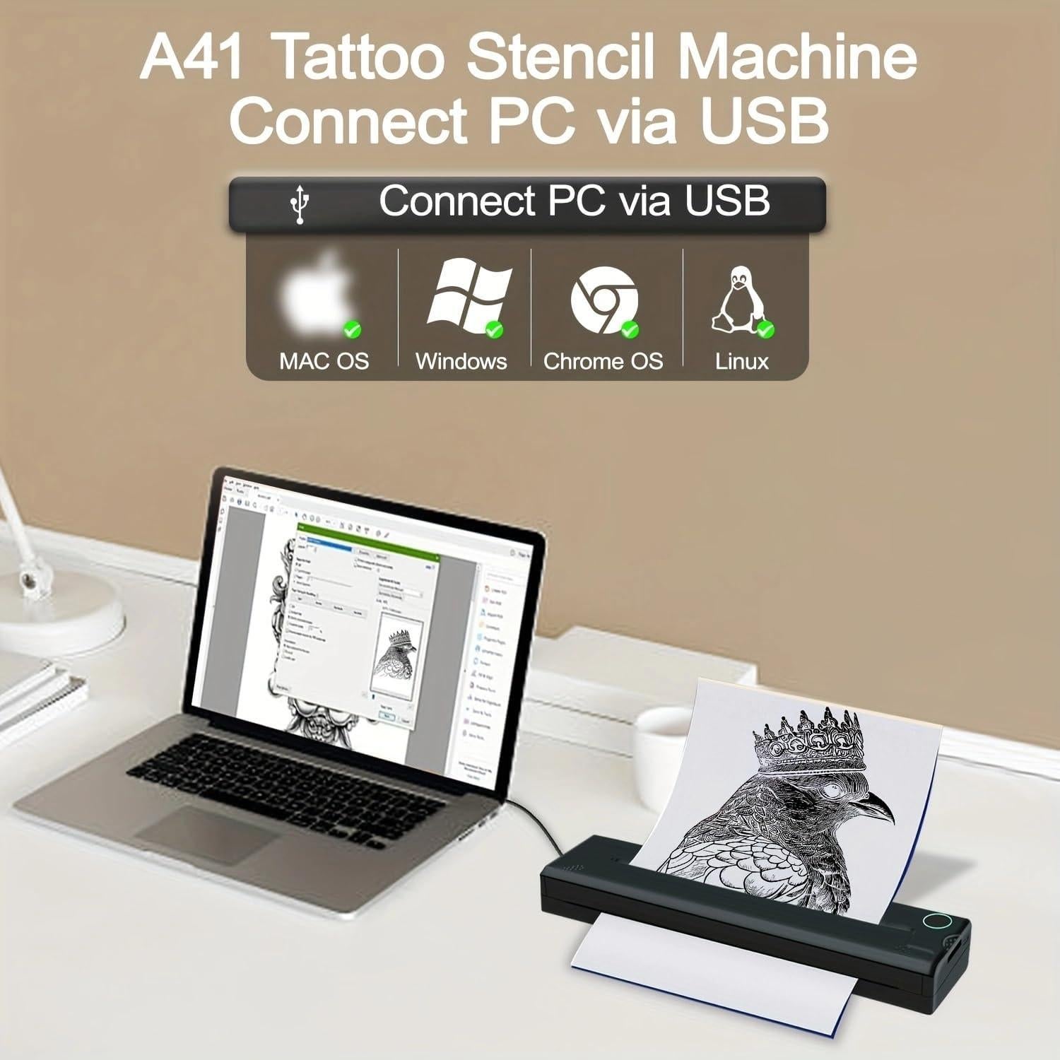 Impresora de Plantillas de Tatuaje YOULABLE 2BB6HJXM - Inalámbrica Bluetooth