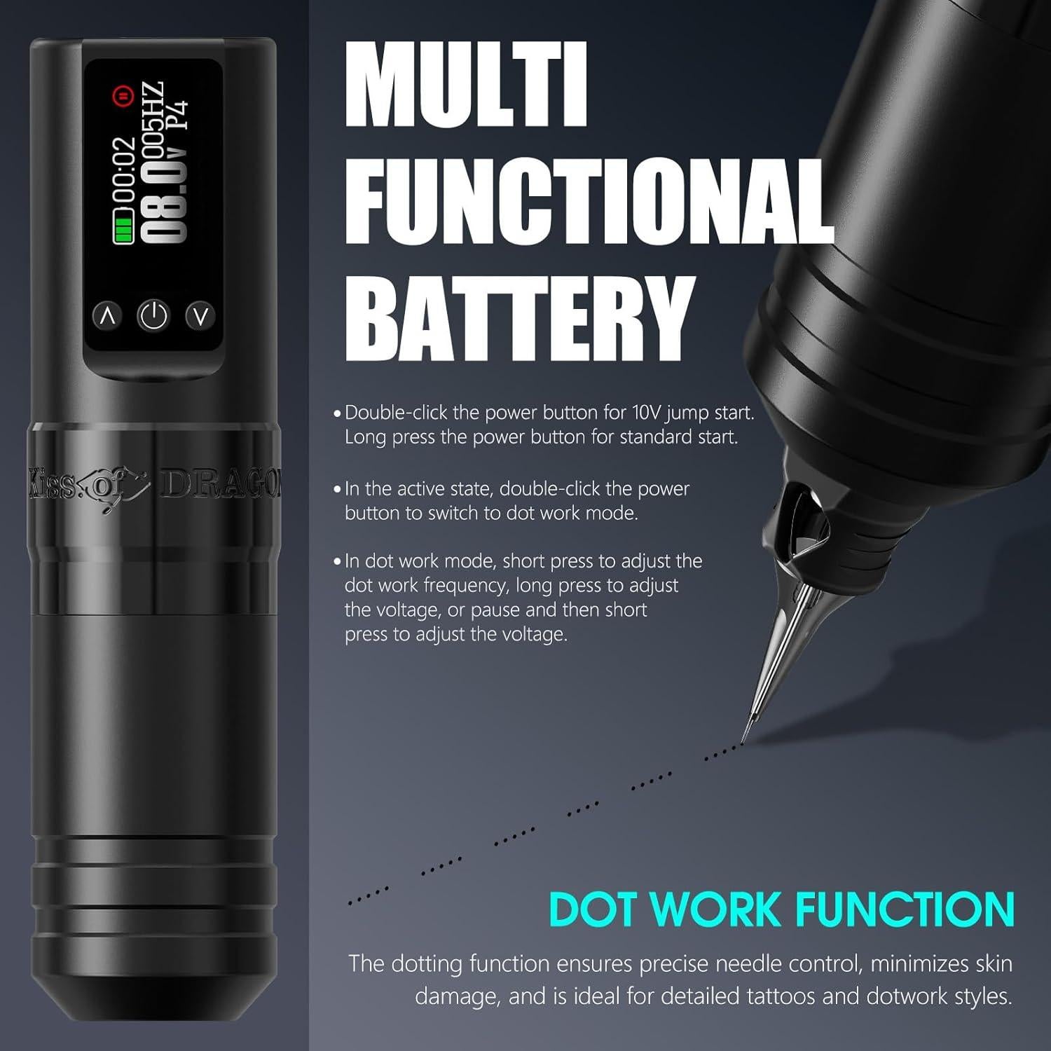 Kit de Máquina de Tatuaje Inalámbrica Kiss of Dragon V1S 1600mAh