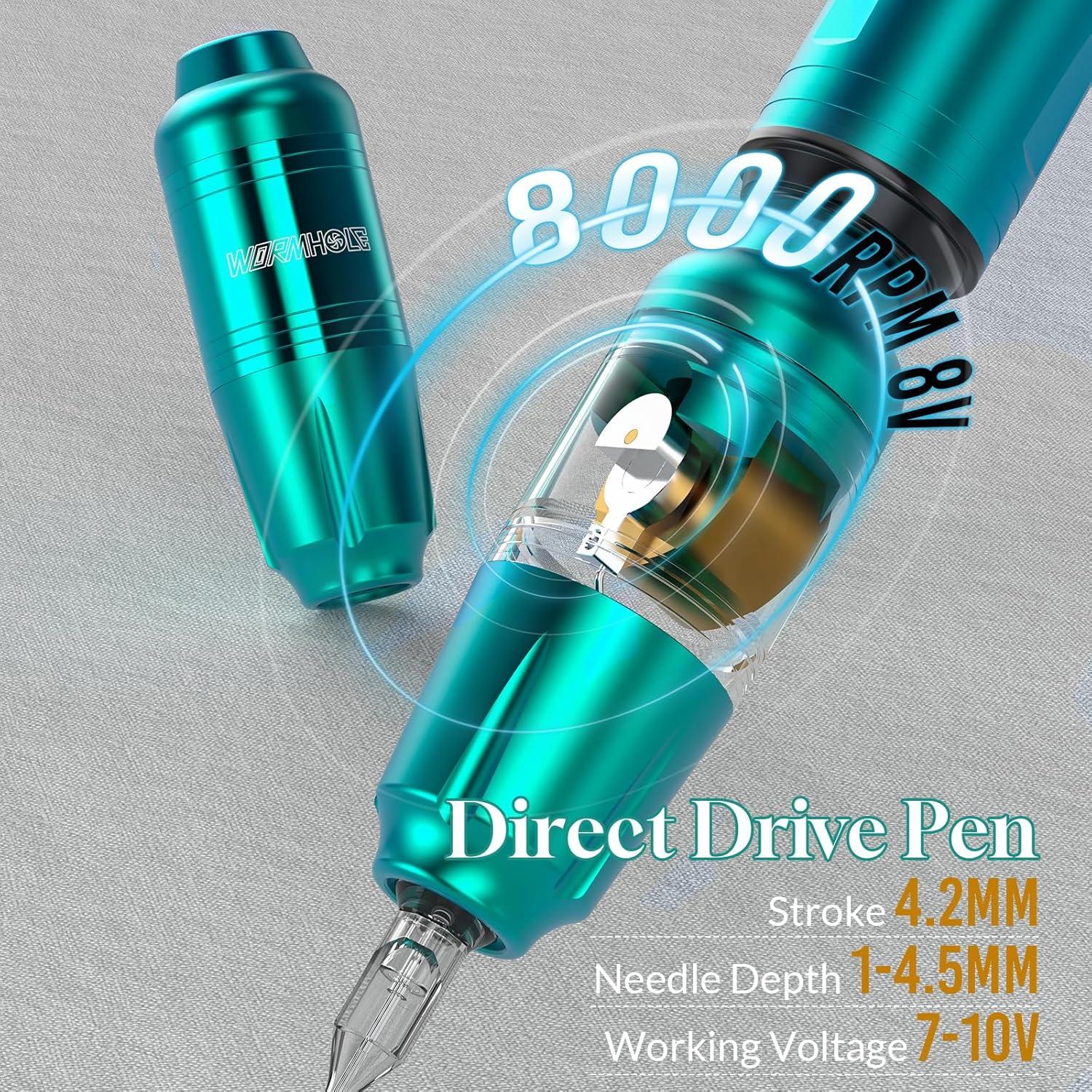 Kit de Tatuaje Inalámbrico Wormhole con 10 Agujas y Tintas