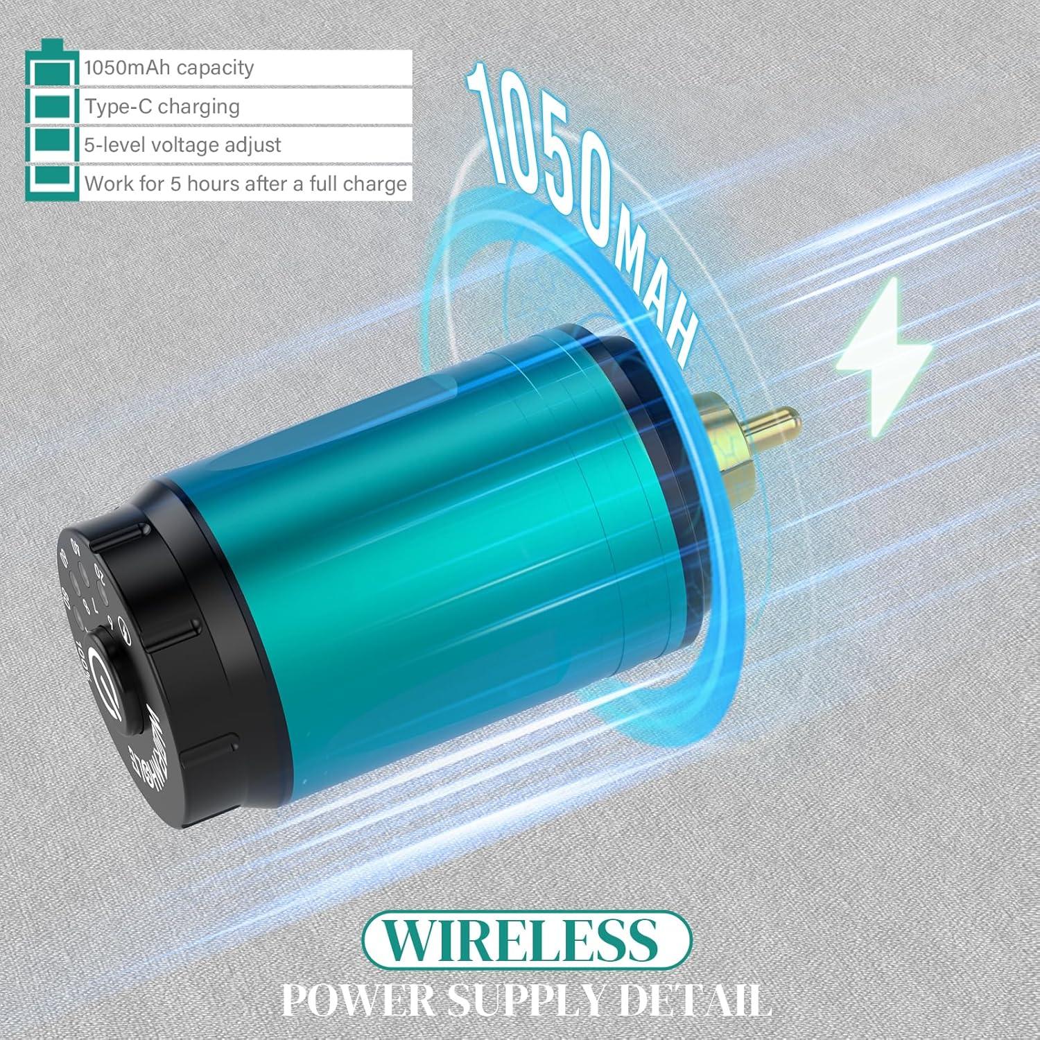 Kit de Tatuaje Inalámbrico Wormhole con 10 Agujas y Tintas