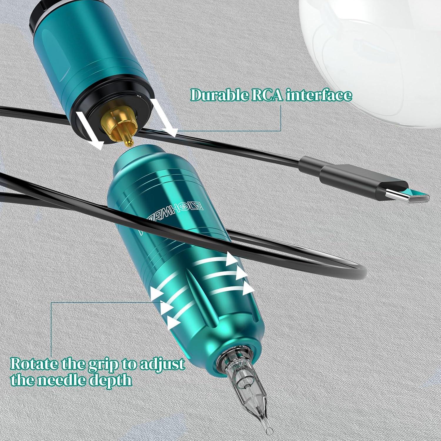 Kit de Tatuaje Inalámbrico Wormhole con 10 Agujas y Tintas