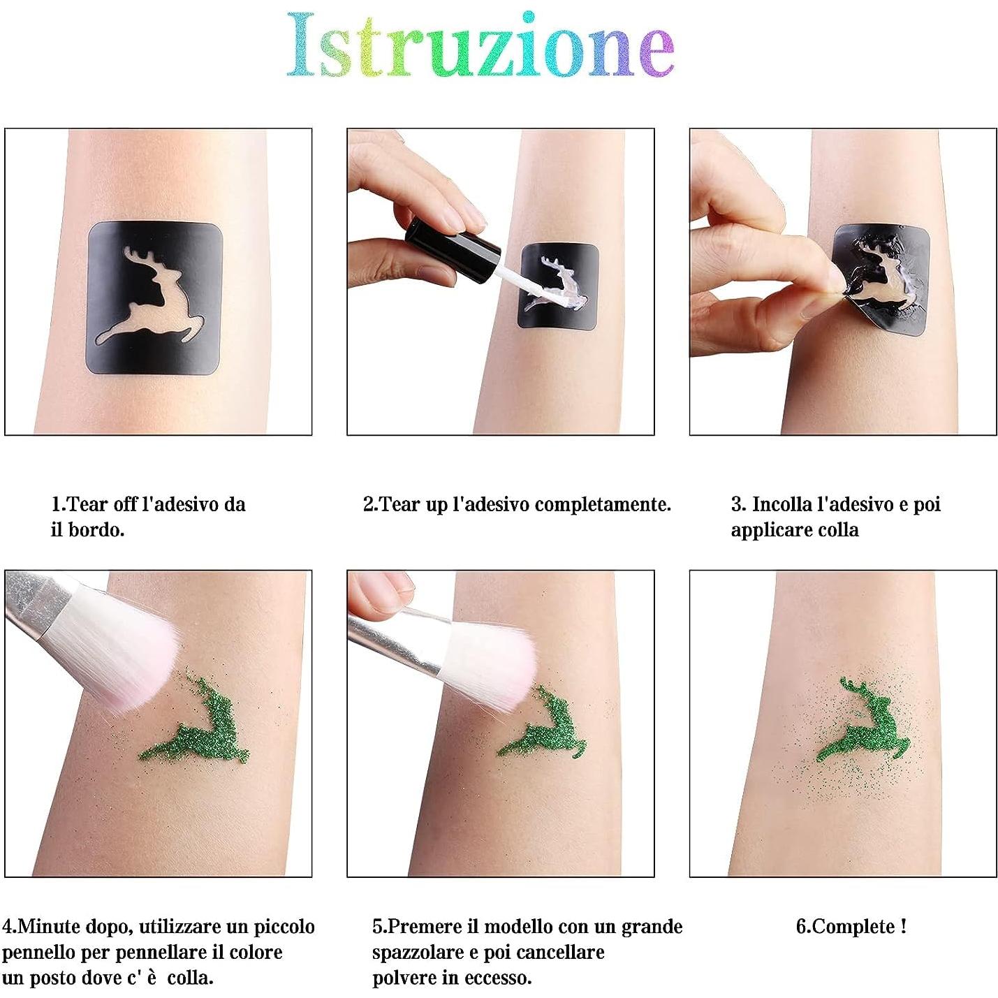 Kit de Tatuajes Temporales de Brillo Aottom - 41 Colores y 204 Plantillas