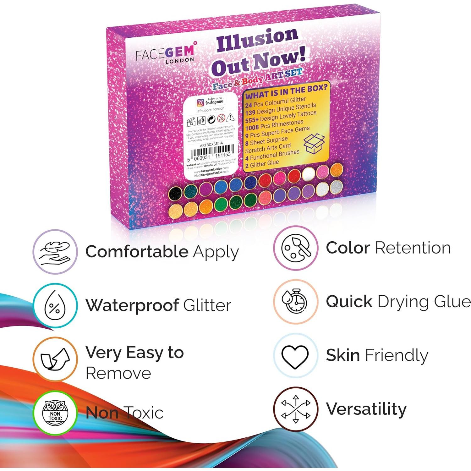 Kit de Tatuajes de Brillo FACEGEM LONDON - 1749 Piezas