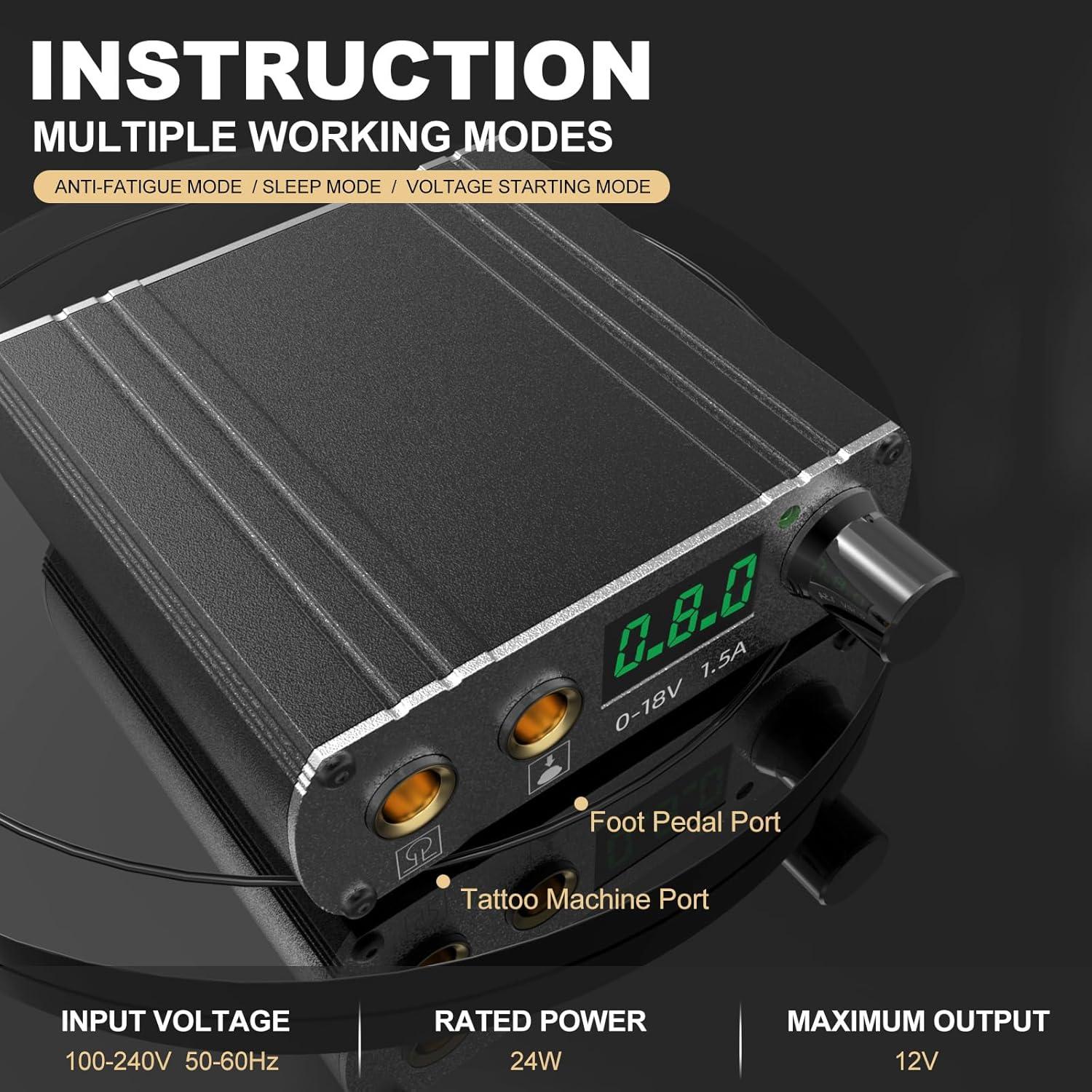 Kit de Tatuaje Nazzor Rotativo para Principiantes con 20 Agujas y 5 Tintas