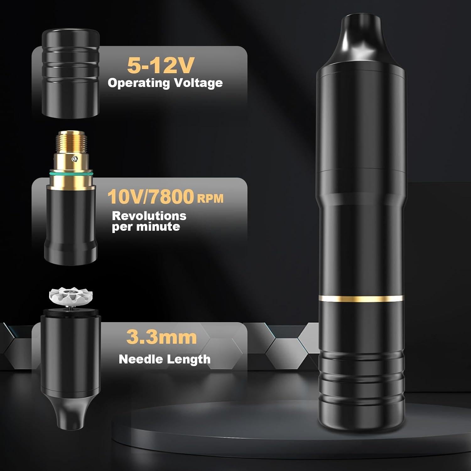 Kit de Tatuaje Nazzor Rotativo para Principiantes con 20 Agujas y 5 Tintas