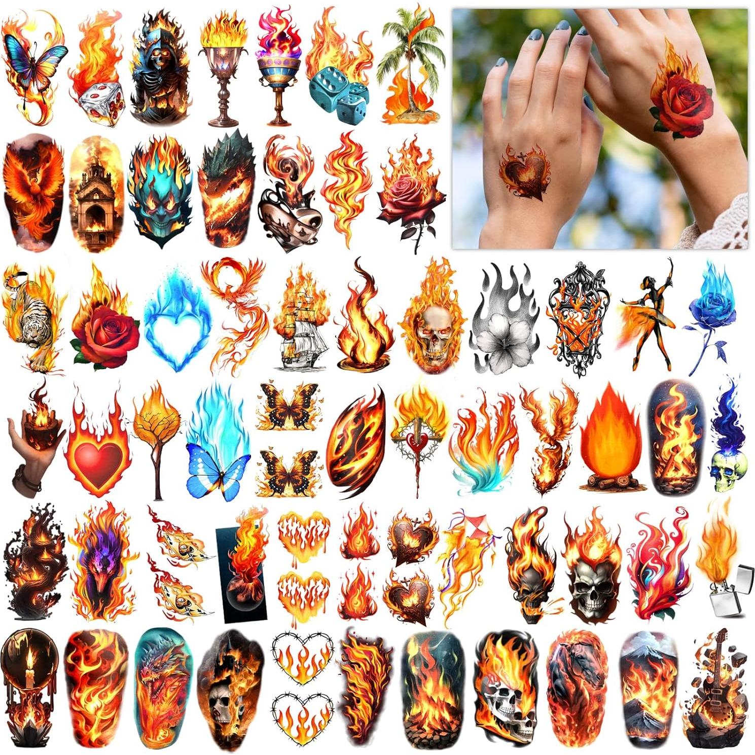 Tatuajes Temporales Metuu Fuego - 77 Hojas para Adultos y Niños