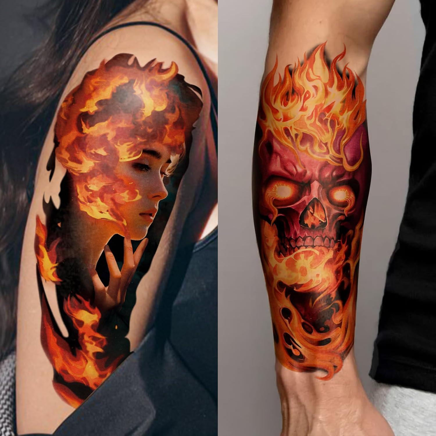 Tatuajes Temporales Metuu Fuego - 77 Hojas para Adultos y Niños