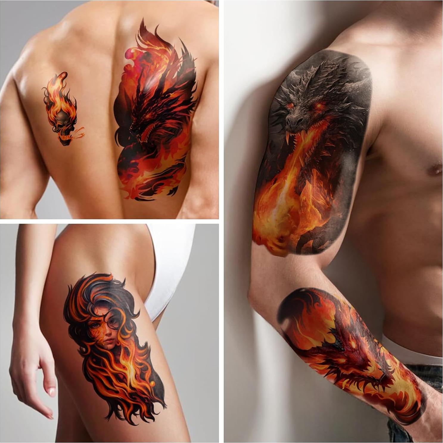 Tatuajes Temporales Metuu Fuego - 77 Hojas para Adultos y Niños
