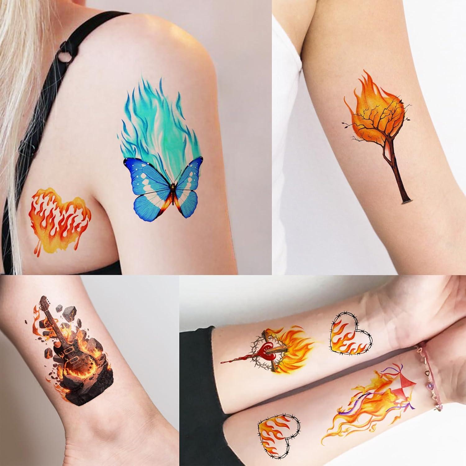 Tatuajes Temporales Metuu Fuego - 77 Hojas para Adultos y Niños