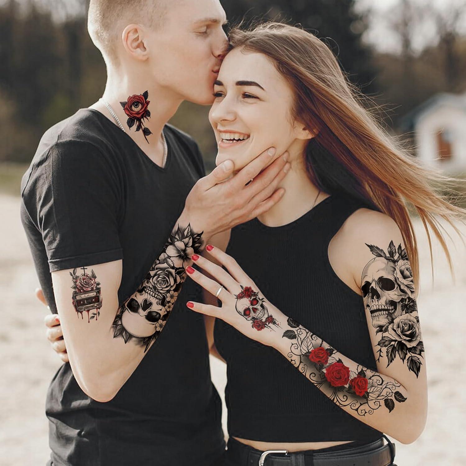 77 Hojas Tatuajes Temporales Calaveras y Flores Yazhiji