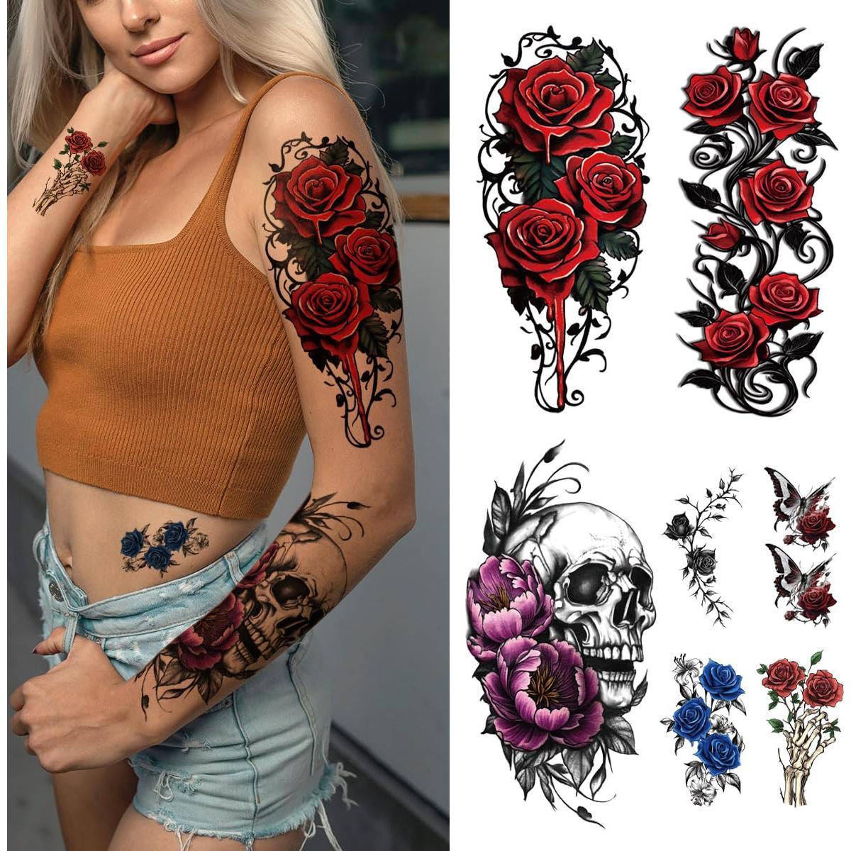 77 Hojas Tatuajes Temporales Calaveras y Flores Yazhiji