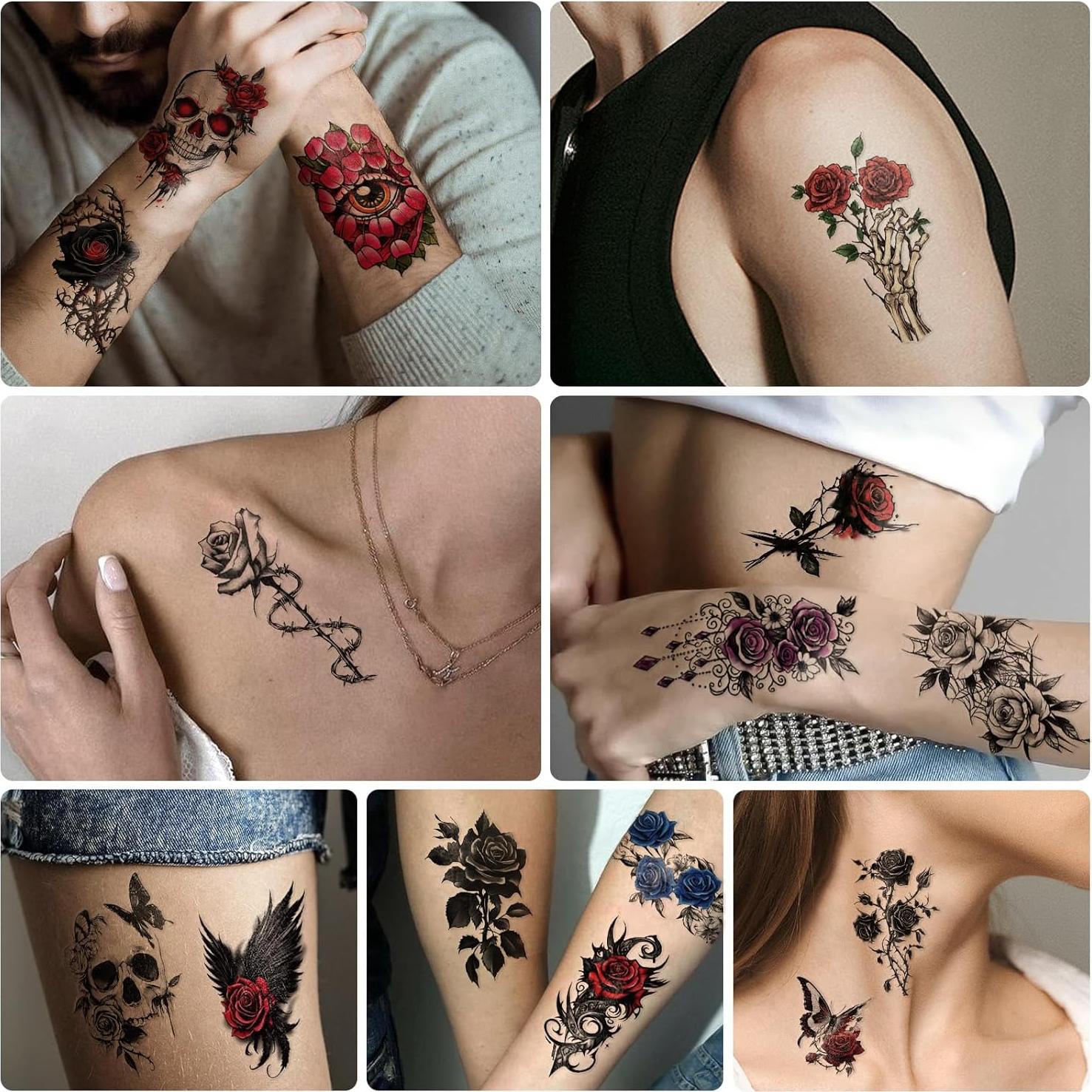 77 Hojas Tatuajes Temporales Calaveras y Flores Yazhiji