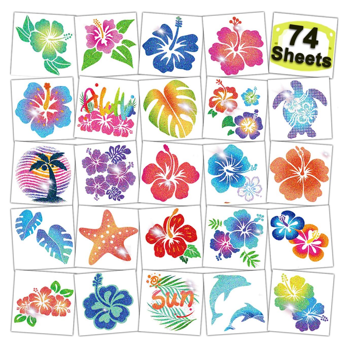 Tatuajes Temporales de Brillo Hibisco CHARLENT - 74 Hojas