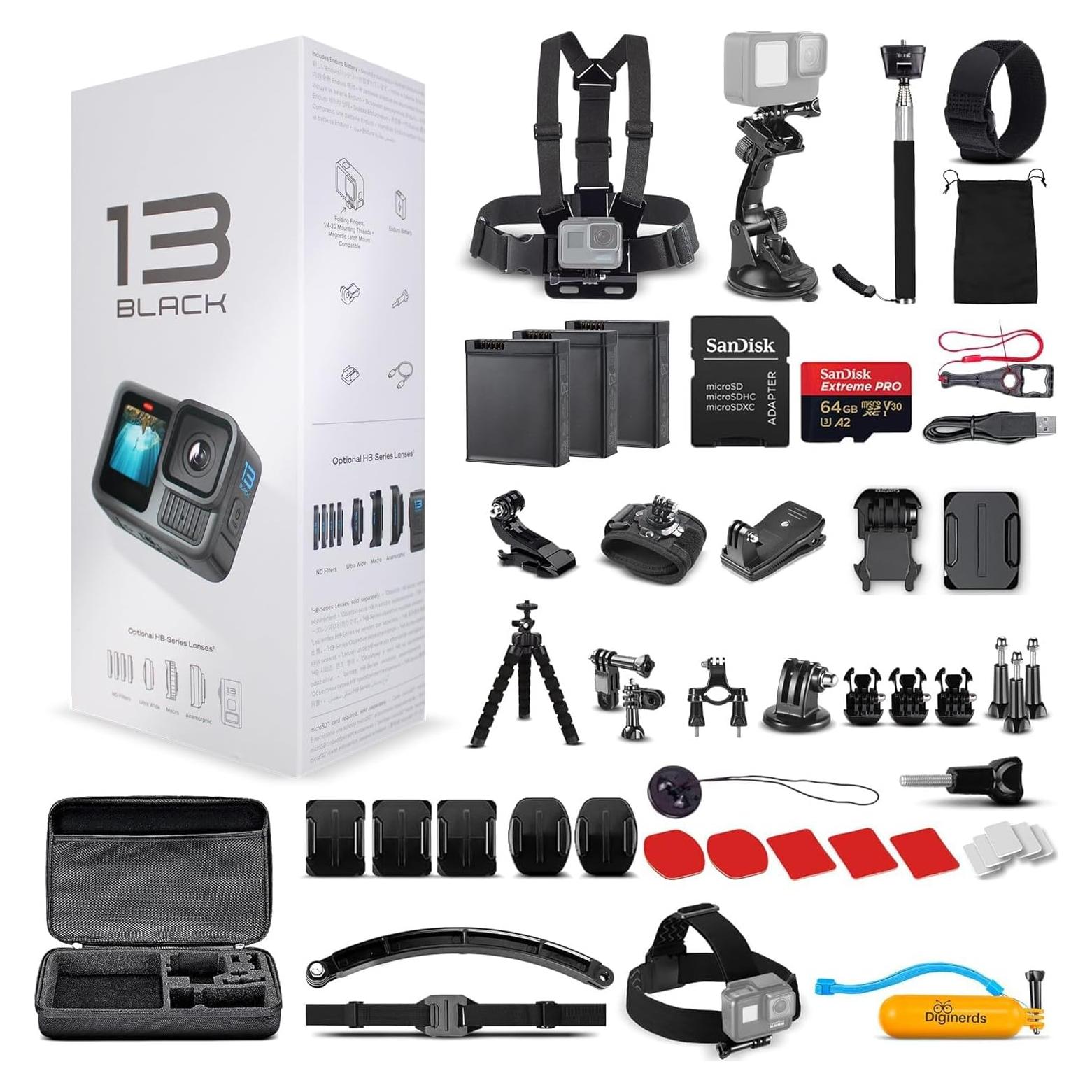 GoPro HERO13 Black - Cámara de Acción 5.3K + Kit 50 Accesorios