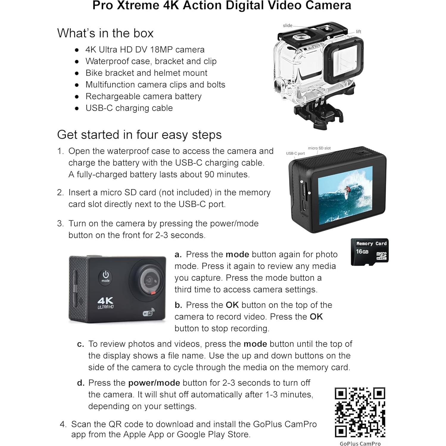 Cámara de Acción FREEZE2TRIM Go Plus Cam Pro 4K Impermeable