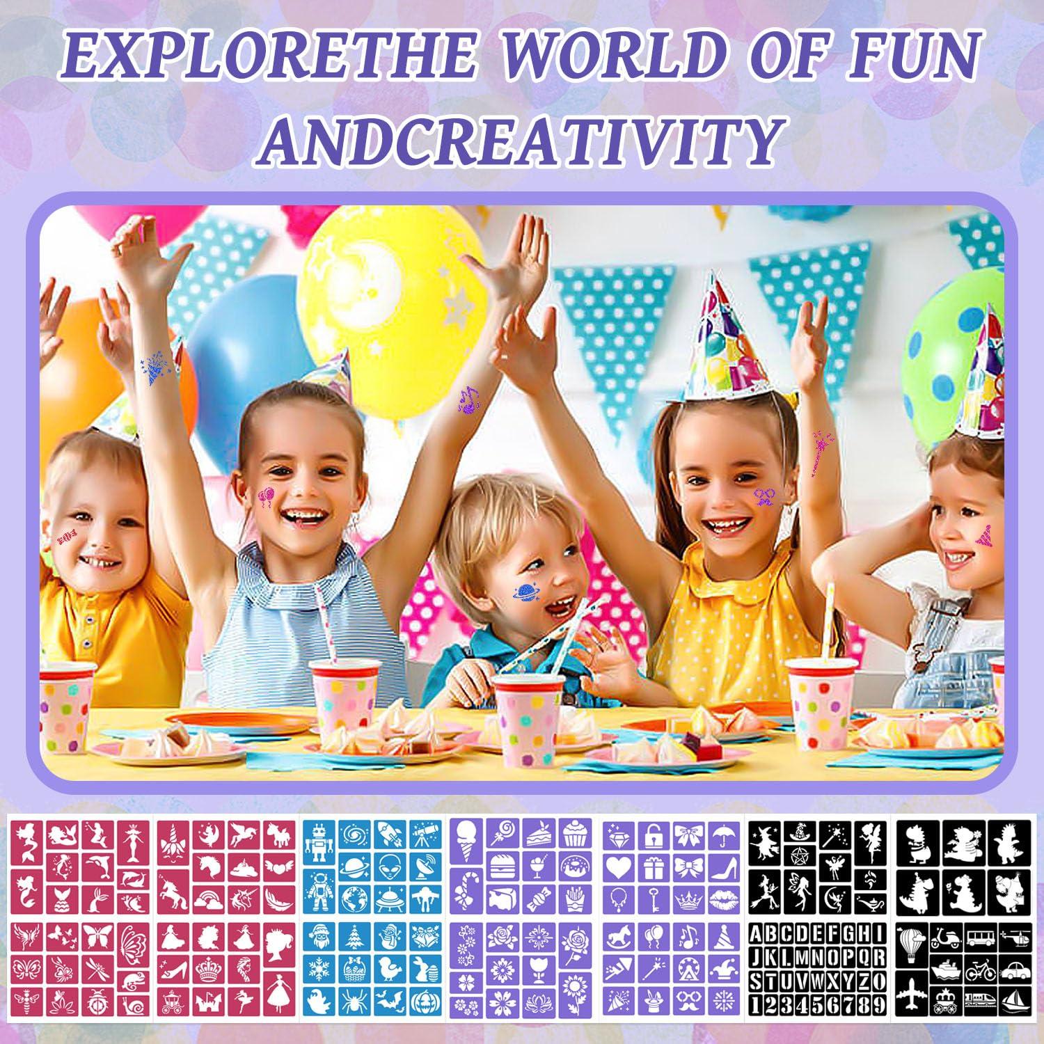 Temporary Glitter Tattoos Kit for Kids,48 Glitter Colors, 178 Stencils,4 Glue,5 Brushes,Adults and Kids Arts Glitter Kit,Wonderful Holiday Gifts for Girls & Boys.