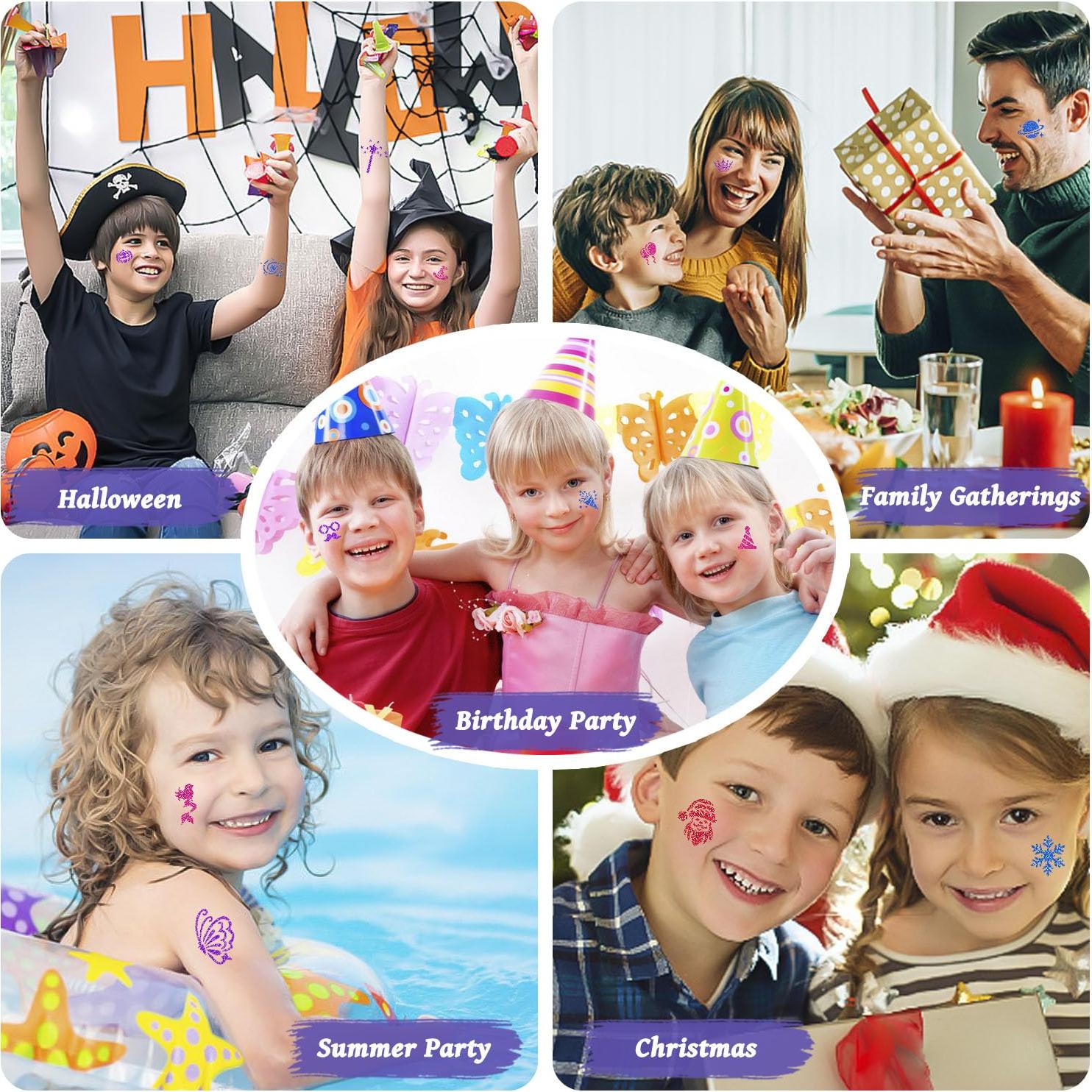 Temporary Glitter Tattoos Kit for Kids,48 Glitter Colors, 178 Stencils,4 Glue,5 Brushes,Adults and Kids Arts Glitter Kit,Wonderful Holiday Gifts for Girls & Boys.