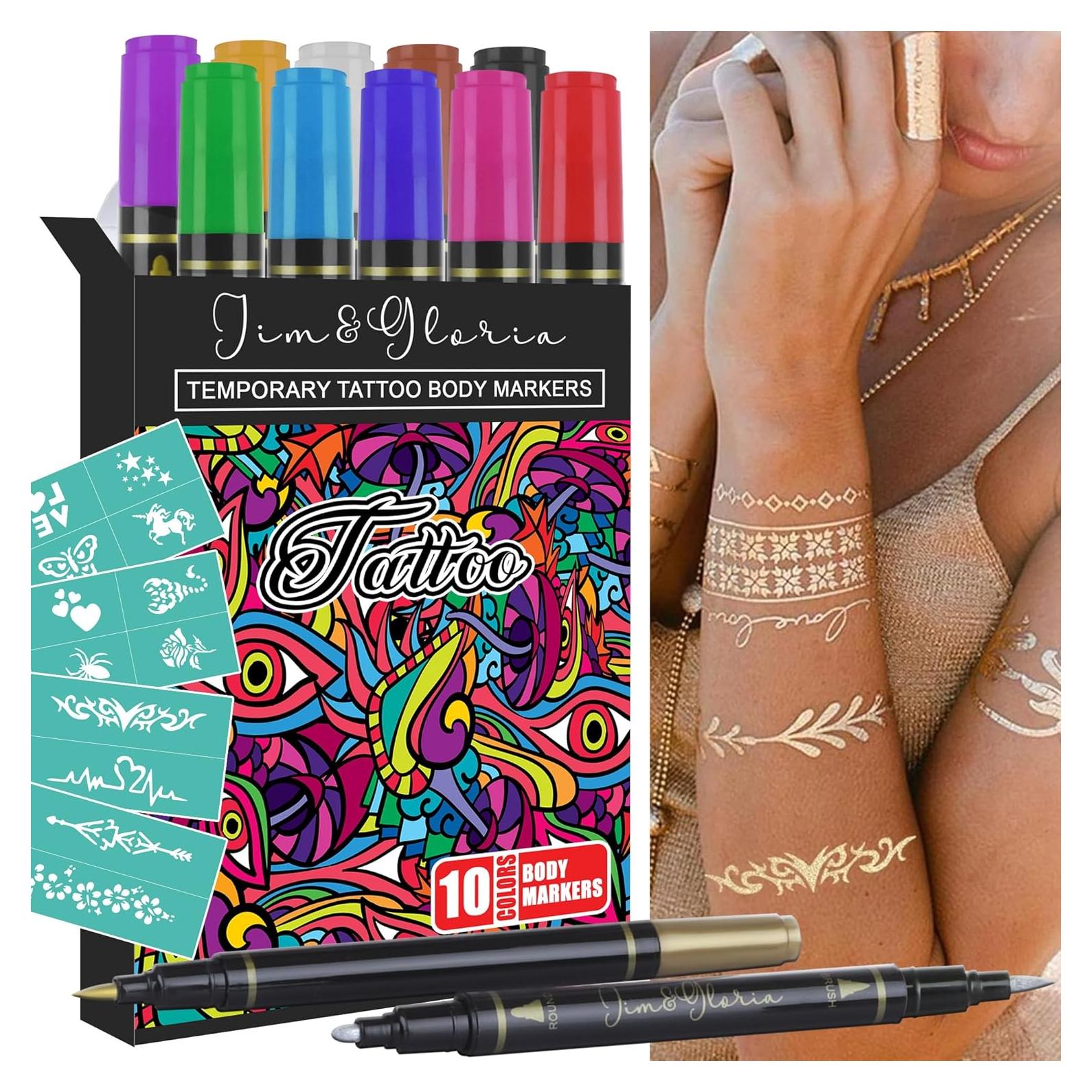 Kit de Marcadores de Tatuaje Temporal Jim&Gloria - 10 Colores