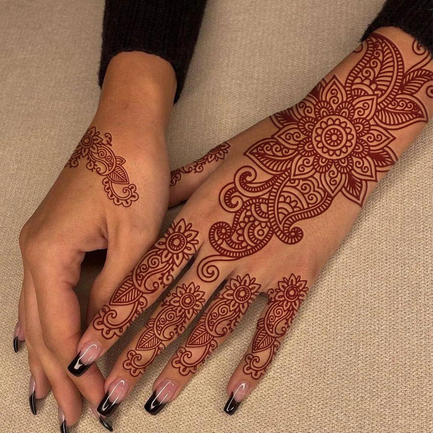 10 Hojas Tatuajes Temporales de Henna FUNTATTOO Marrón