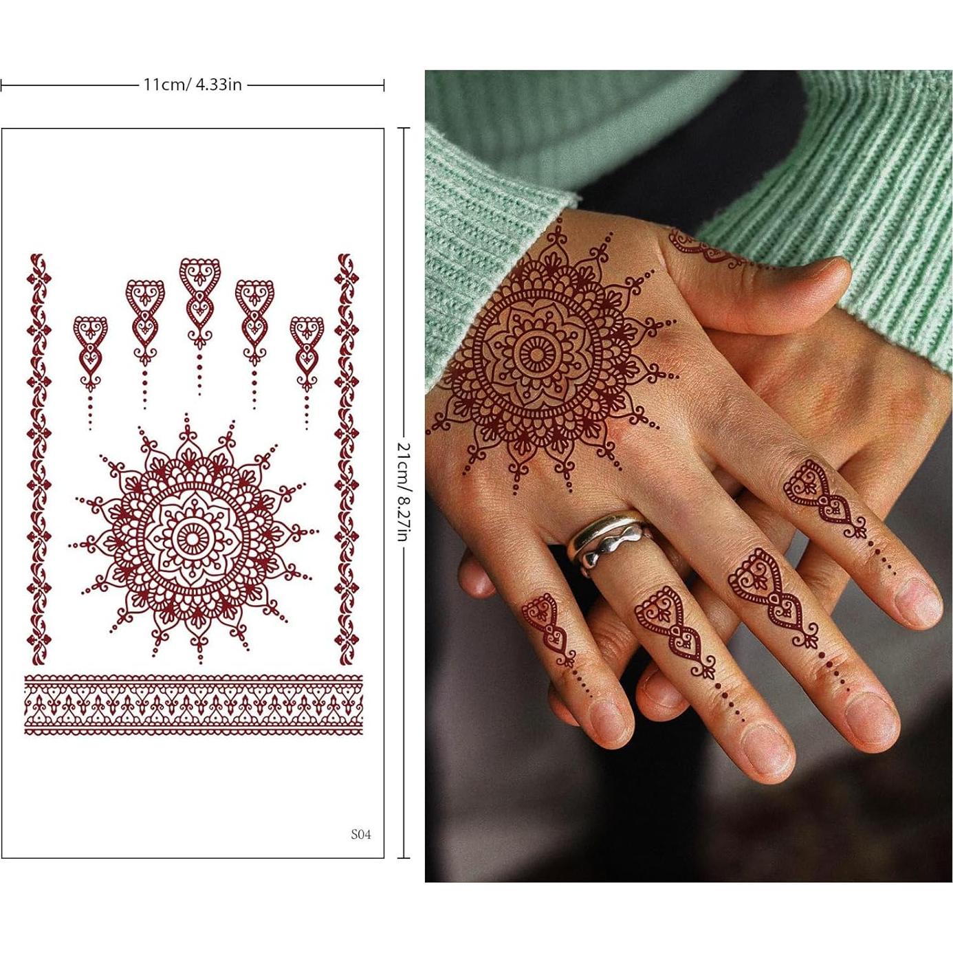 10 Hojas Tatuajes Temporales de Henna FUNTATTOO Marrón