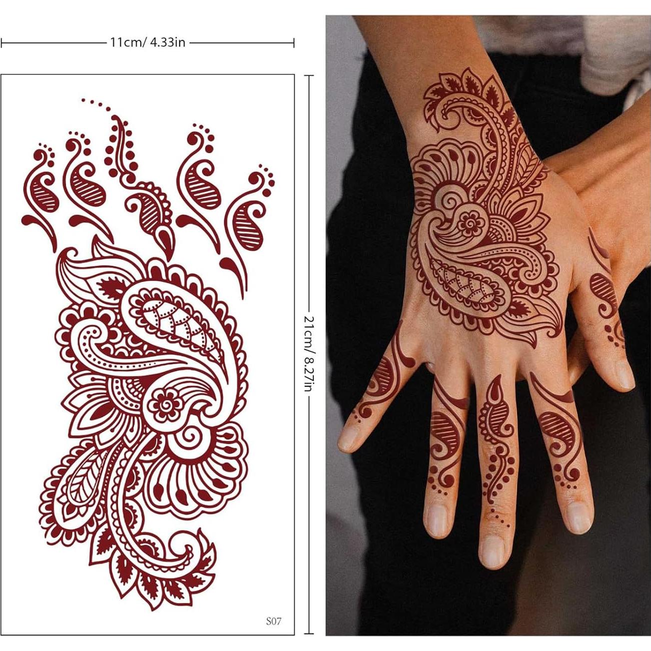 10 Hojas Tatuajes Temporales de Henna FUNTATTOO Marrón