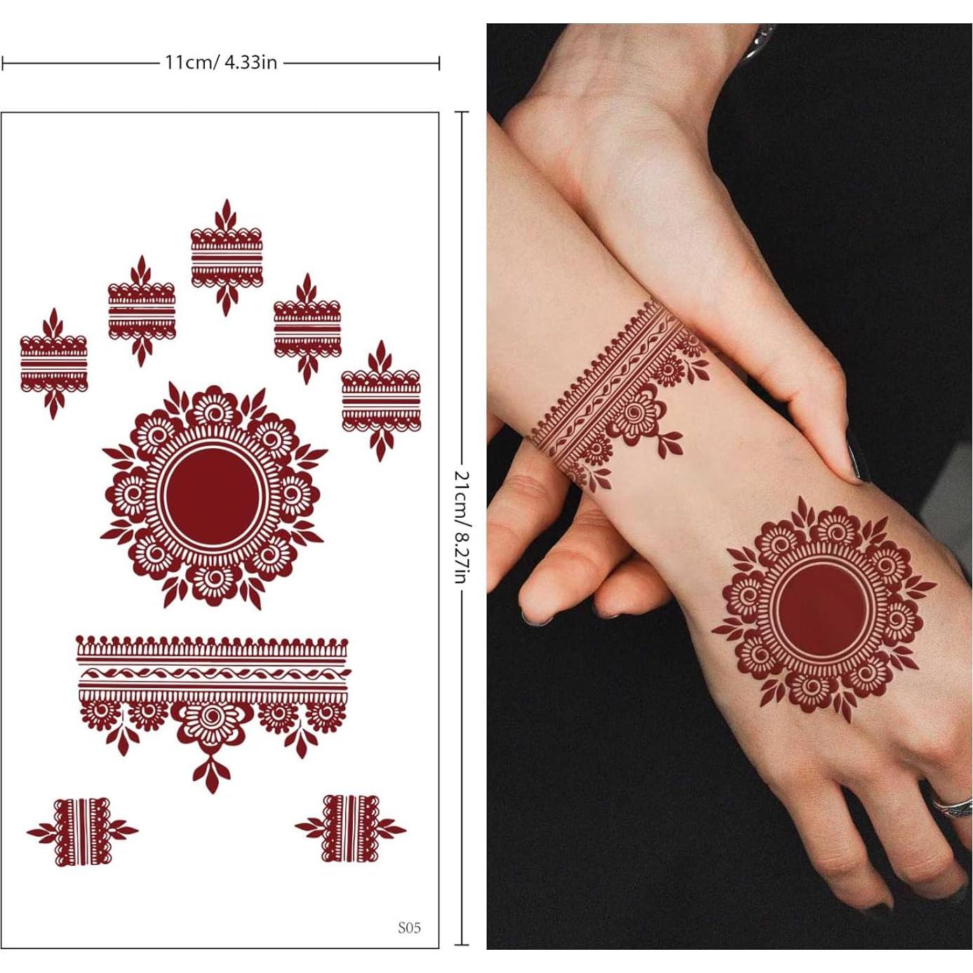 10 Hojas Tatuajes Temporales de Henna FUNTATTOO Marrón