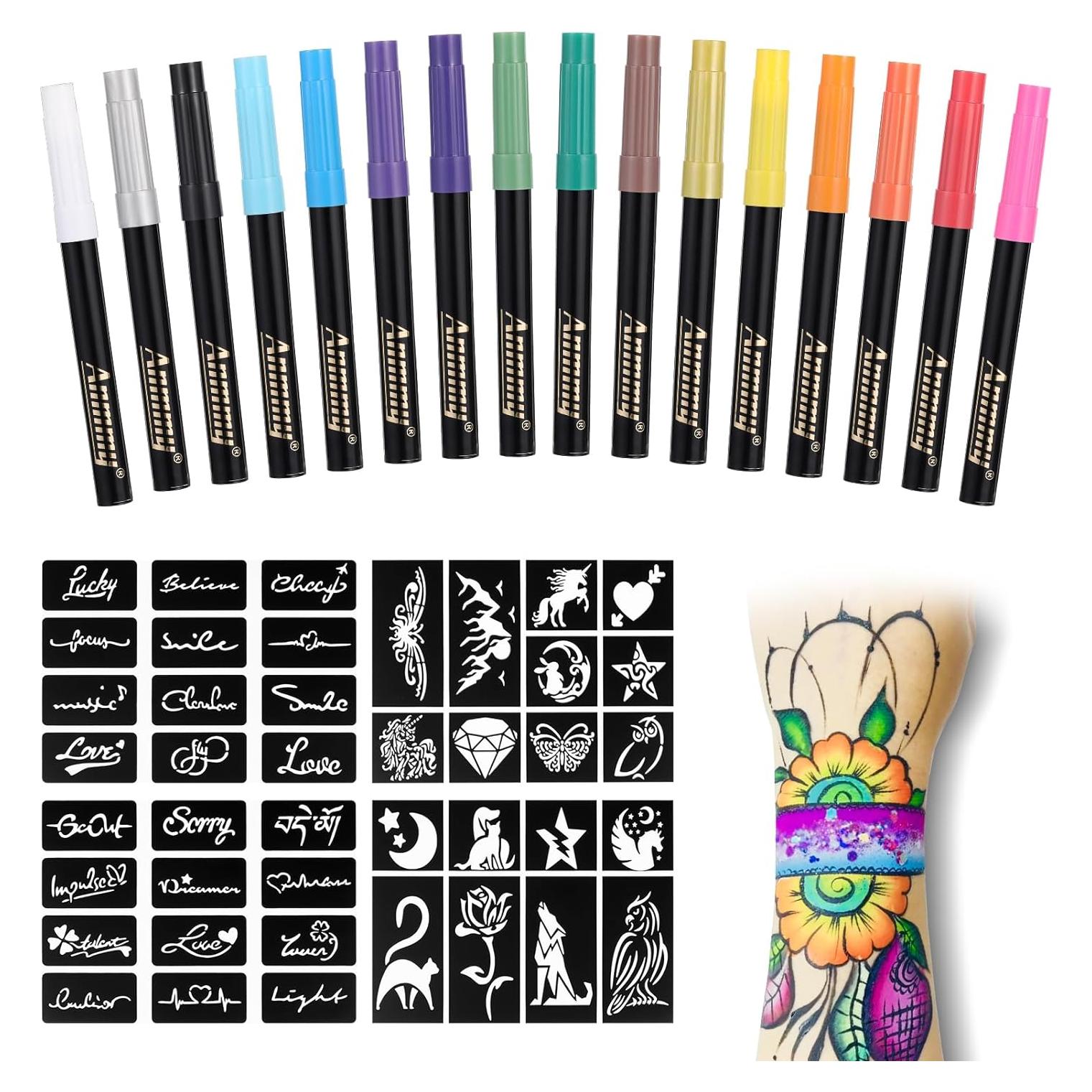 Marcadores de Tatuajes Temporales Anmmy 16 Colores para Piel