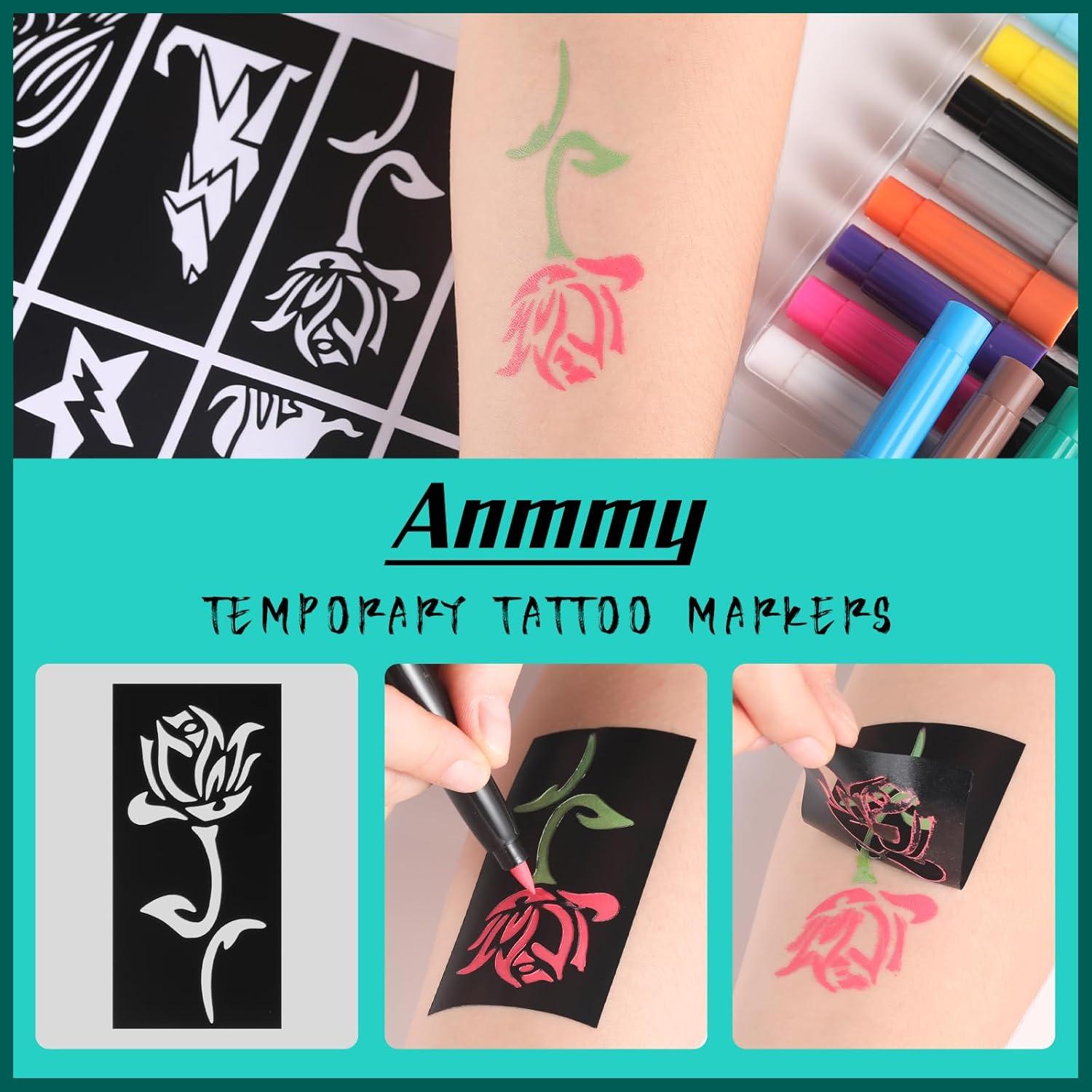 Marcadores de Tatuajes Temporales Anmmy 16 Colores para Piel