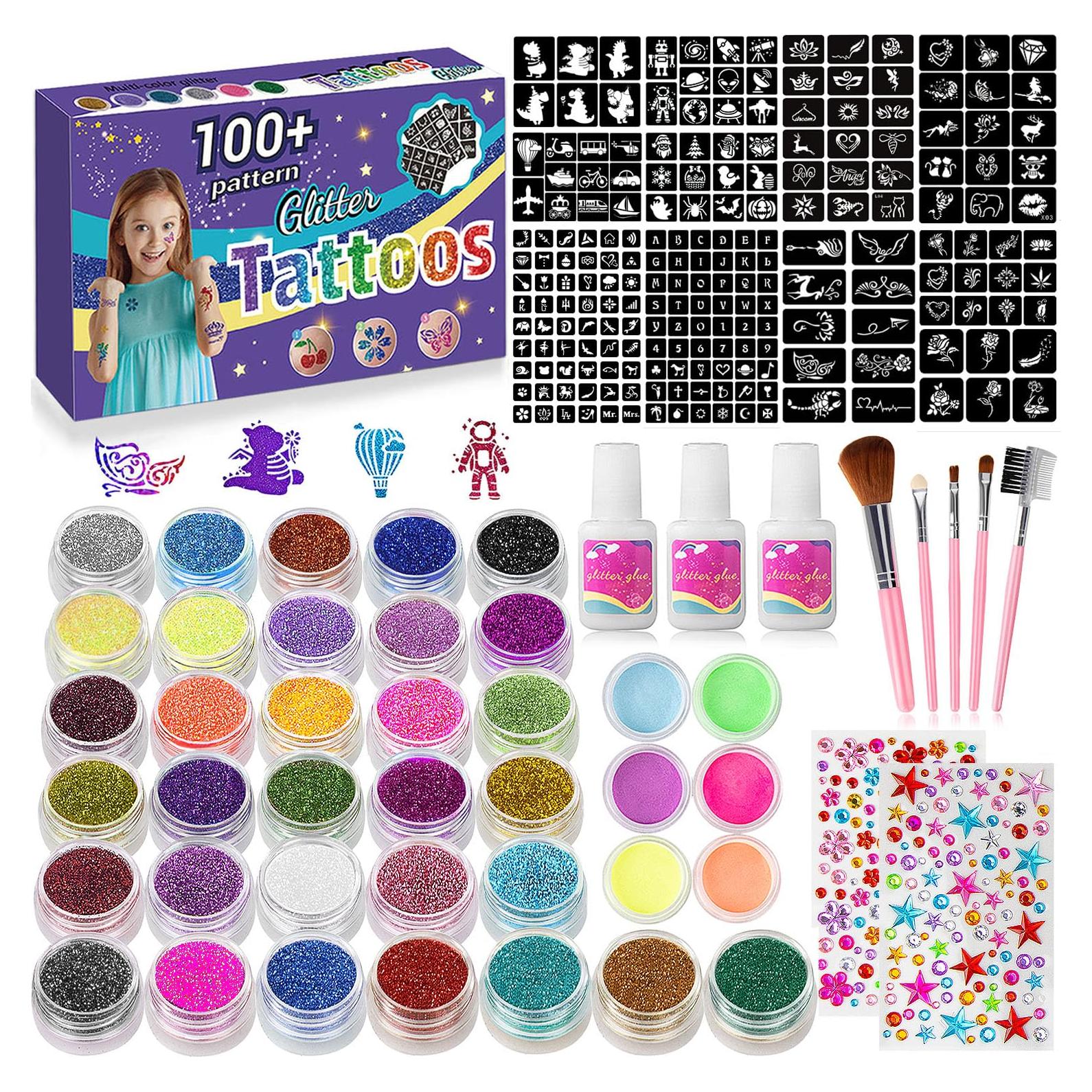 Kit de Tatuajes Temporales Brillantes XiQiDianr - 32 Colores