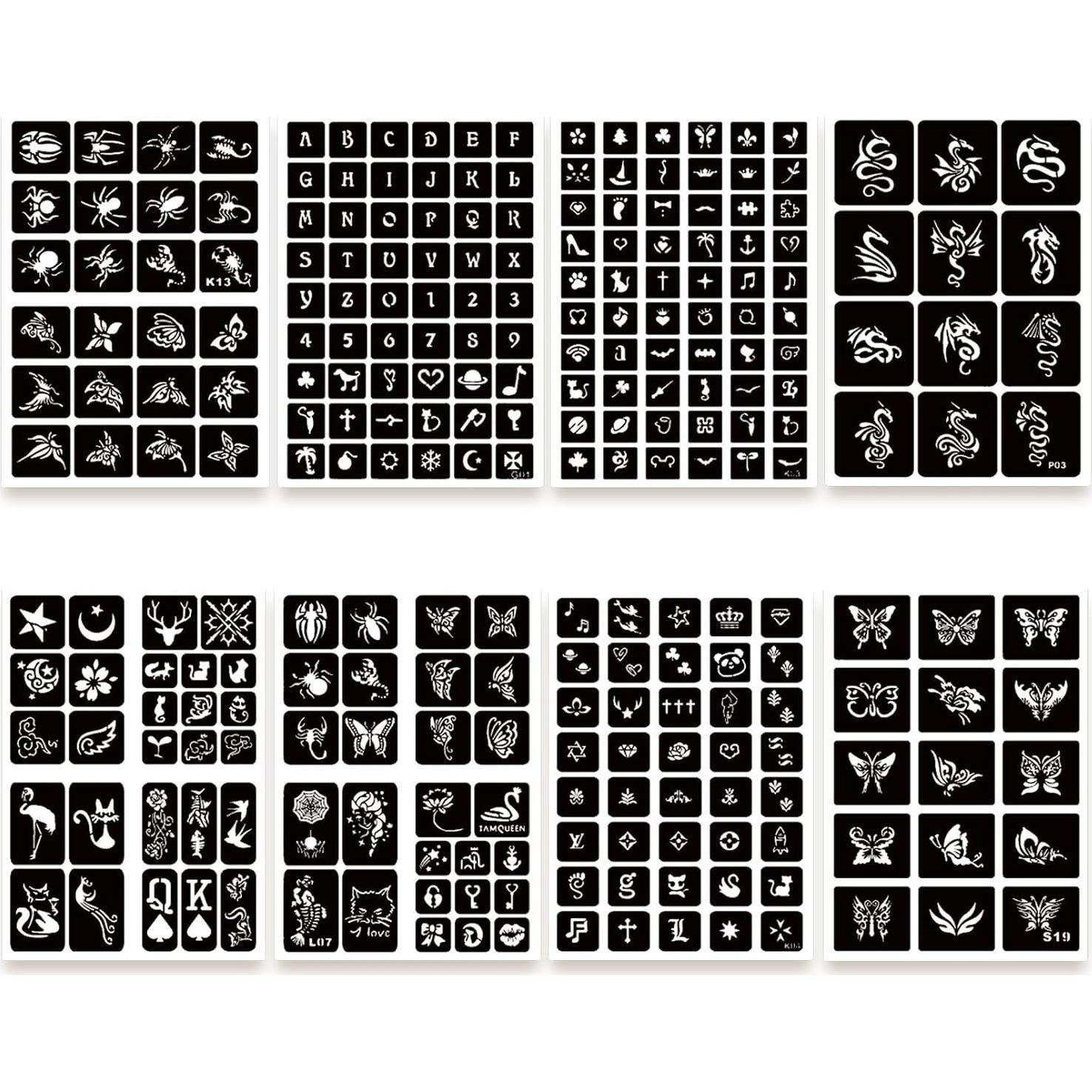 Kit de Plantillas de Tatuajes Temporales ChurlChurl 575pcs