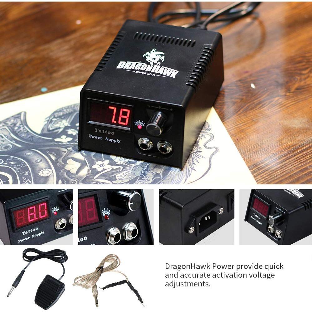 Kit de Tatuaje Completo Dragonhawk para Principiantes - 9 Máquinas, Tintas, Agujas y Más