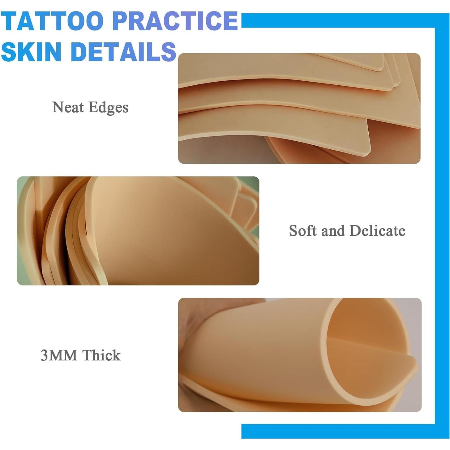 Kit de Piel de Práctica para Tatuaje Emalla 3mm Doble Cara 8 Piezas