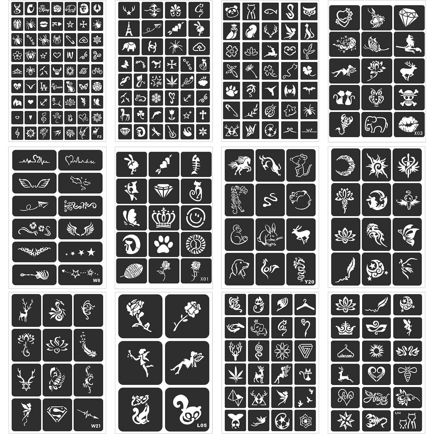 Kit de Plantillas de Tatuajes de Henna FANOST 24 Hojas 400 Diseños