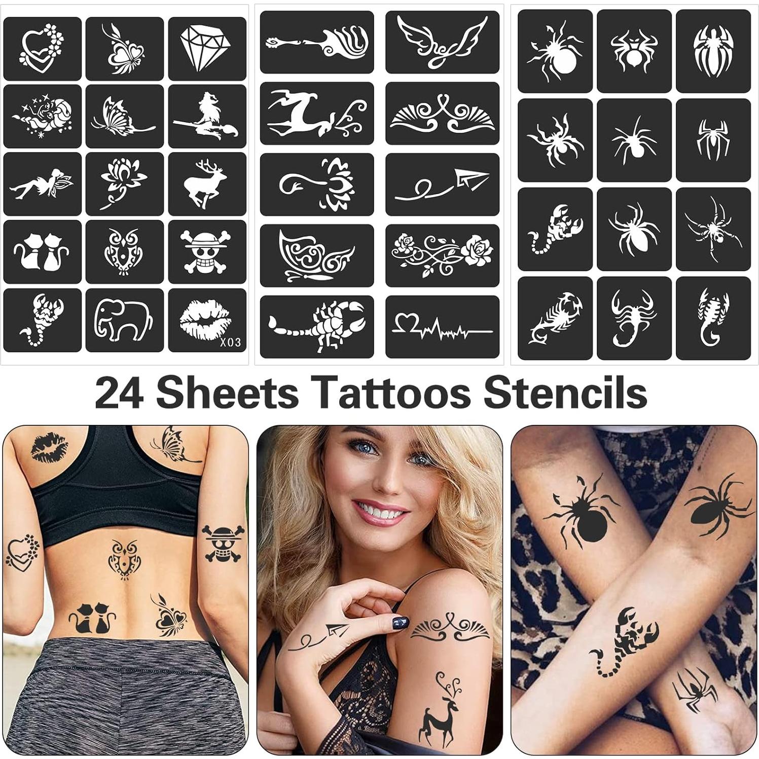 Kit de Plantillas de Tatuajes de Henna FANOST 24 Hojas 400 Diseños