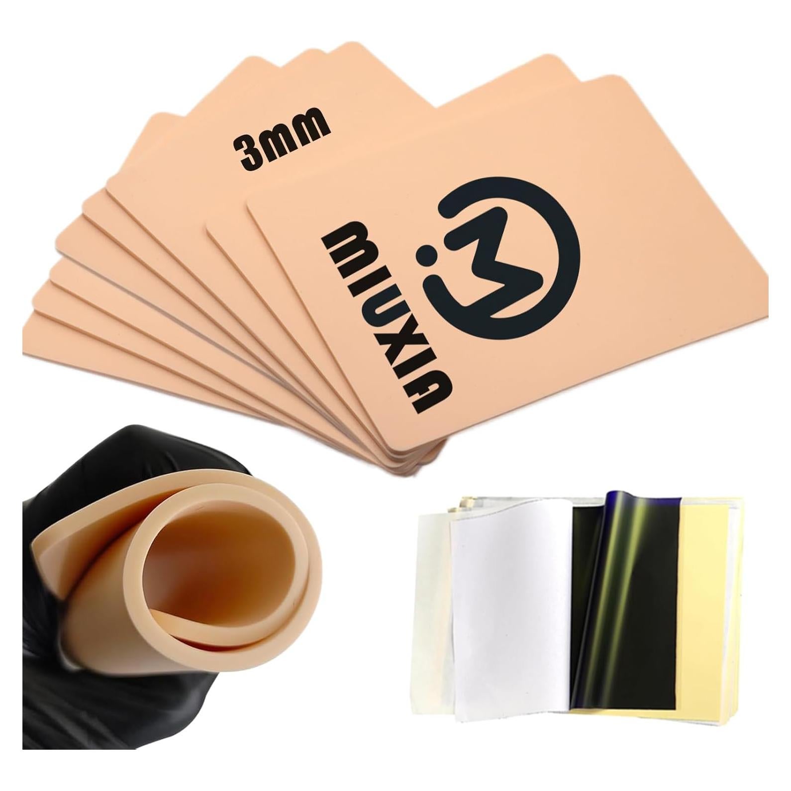18Pcs 3MM Tattoo Skin Practice Kit Includes 8Pcs Fake Skin and 10Pcs Tracing Paper Double Sided Thick Skin Tattoo Stencil Paper Supplies Kit
